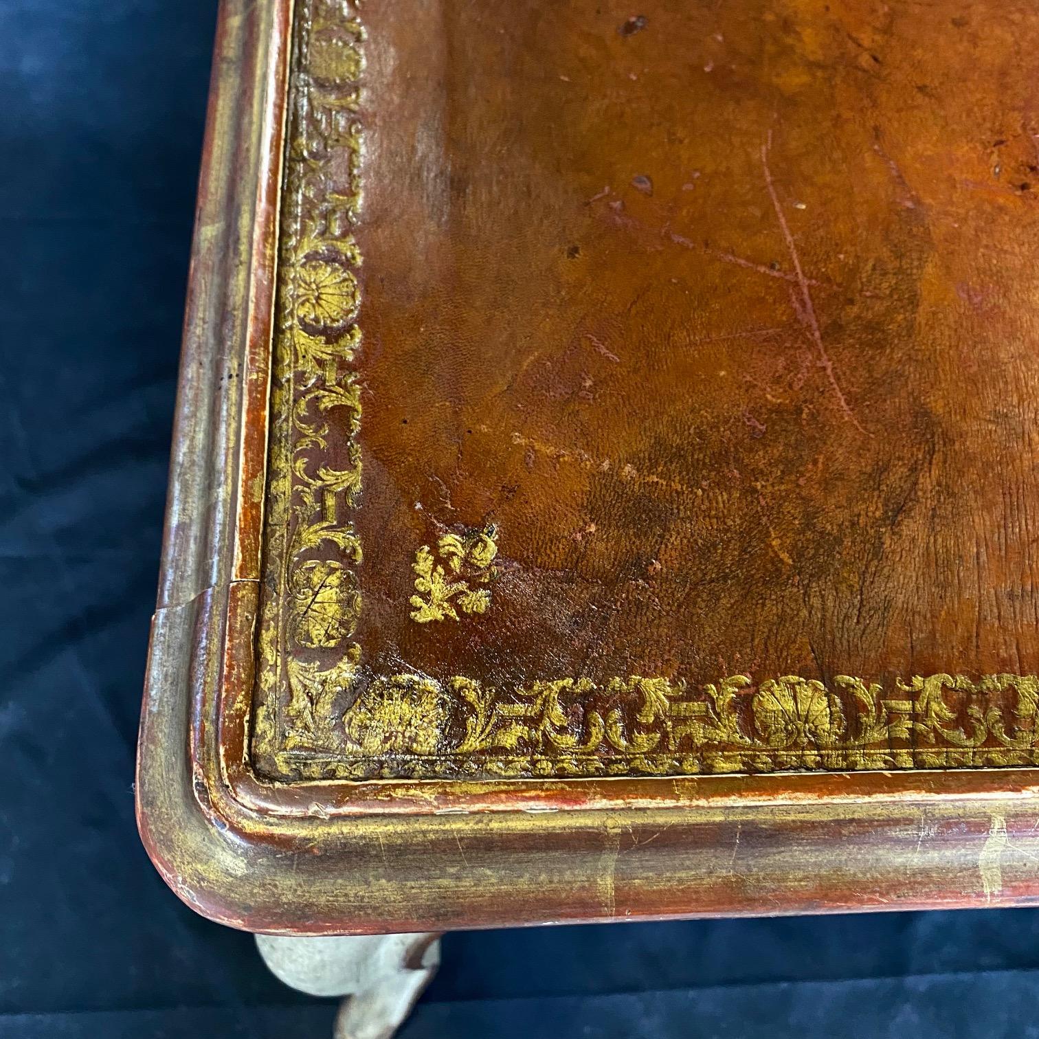 Beautiful French 19th Century Leather Top Embossed Table with Hoof Feet For Sale 4