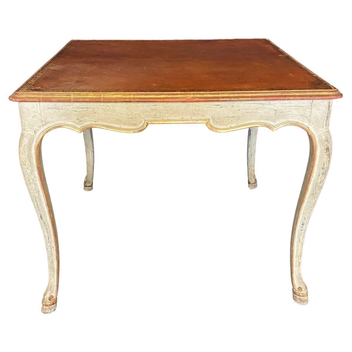 Beautiful French 19th Century Leather Top Embossed Table with Hoof Feet For Sale