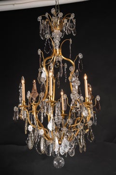 Preciosa araña francesa del siglo XIX Luis XV de bronce d'ore y cristal