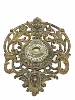 Precioso Tintero Francés de Fundición de Hierro con Cara de Ángel Francia Antiguo, Década de 1910