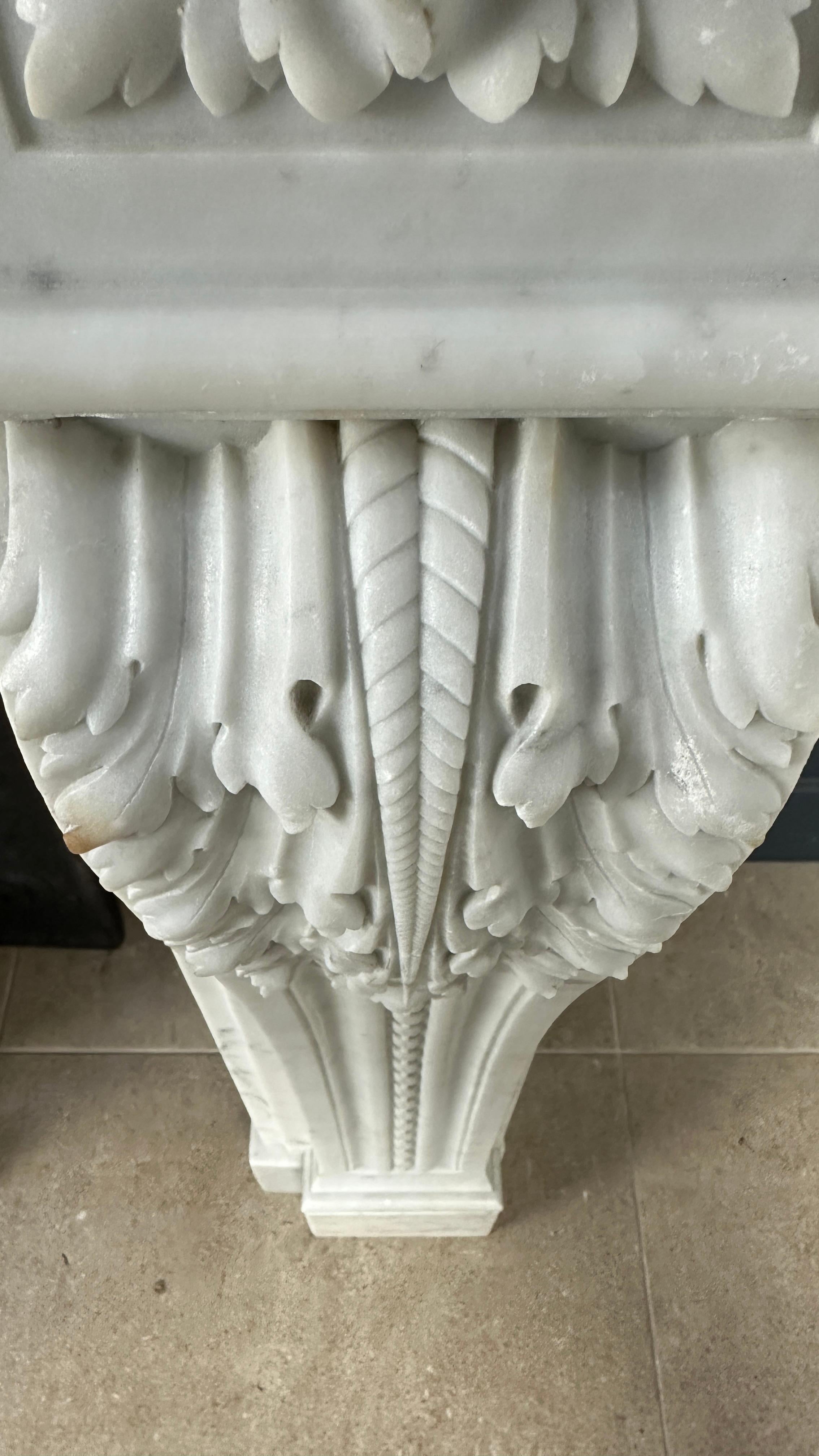 Beautiful French Antique Louis XV Front Fireplace in Carrara Marble For Sale 7