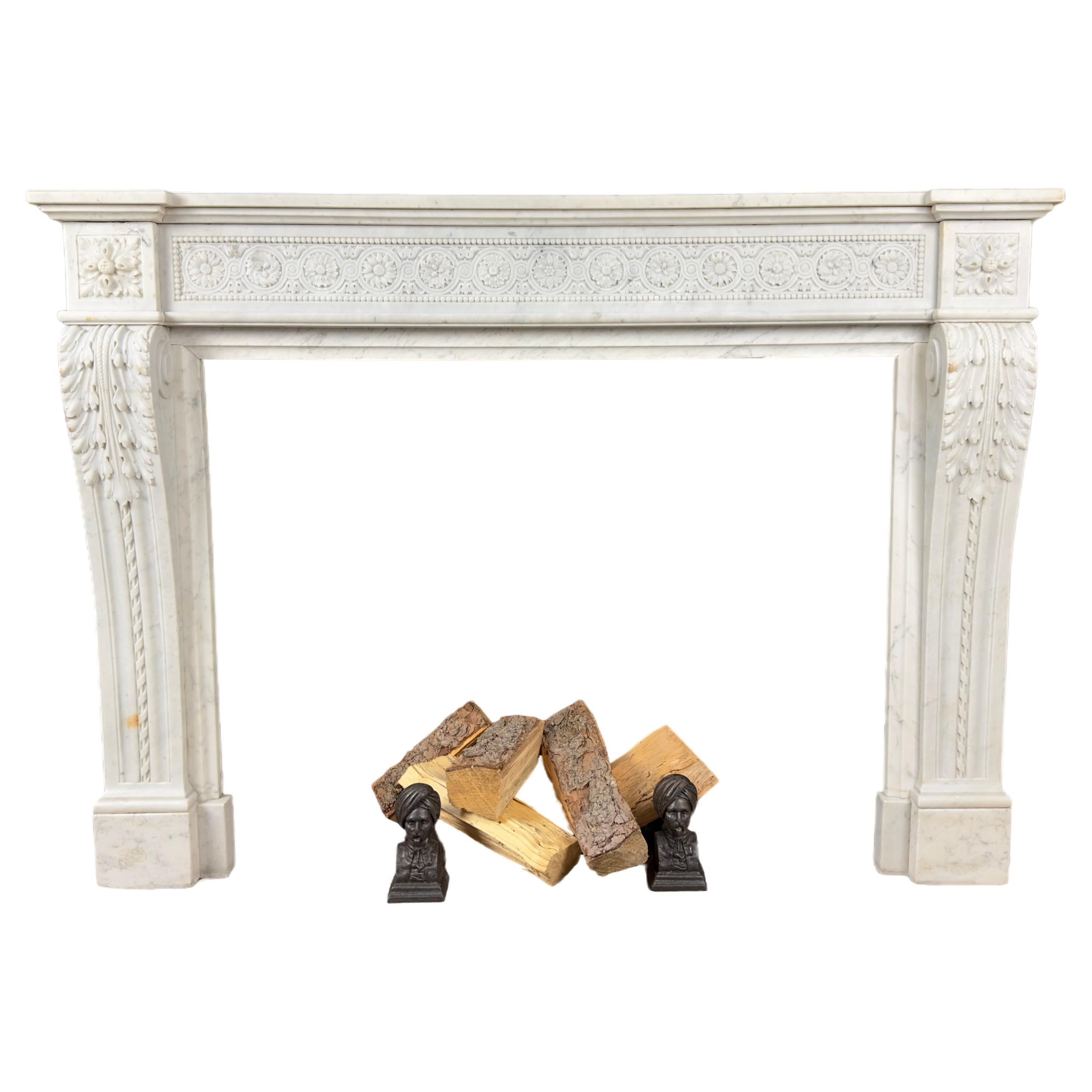 Beautiful French Antique Louis XV Front Fireplace in Carrara Marble For Sale