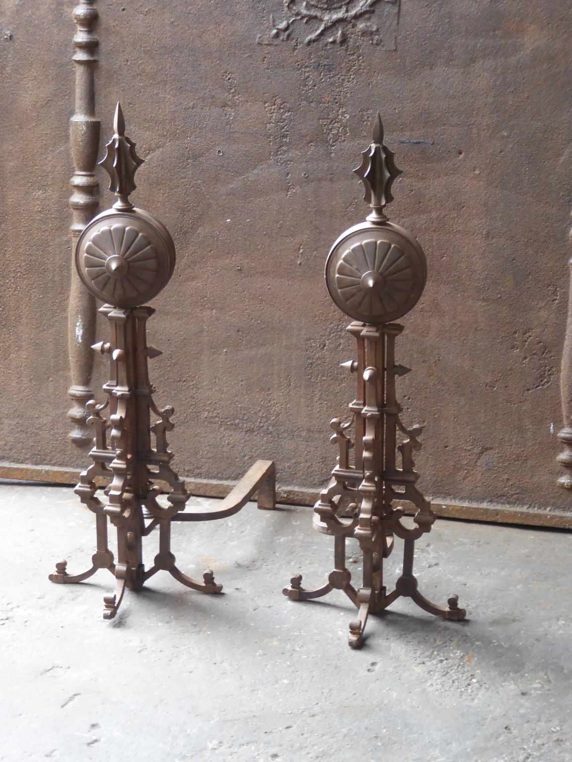 Forged Beautiful French Art Deco Andirons or Firedogs, Early 20th Century