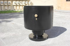 Beautiful French Art Deco Cylinder Dry Bar Black Ebonized, circa 1940s