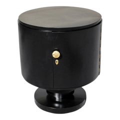 Beautiful French Art Deco Cylinder Dry Bar Black Ebonized, circa 1940s