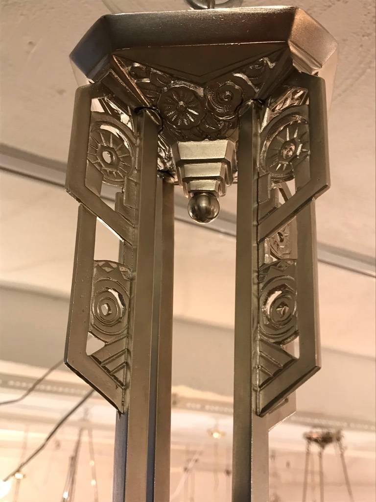 Beautiful French Art Deco Geometric Chandelier Signed by E.J.G For Sale 8