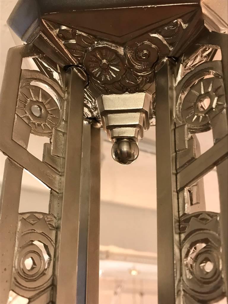 Beautiful French Art Deco Geometric Chandelier Signed by E.J.G For Sale 9