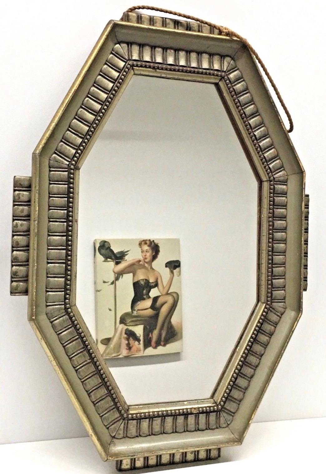 Hand-Crafted Beautiful French Art Deco Wood and Glass Wall Mirror France, 1930s