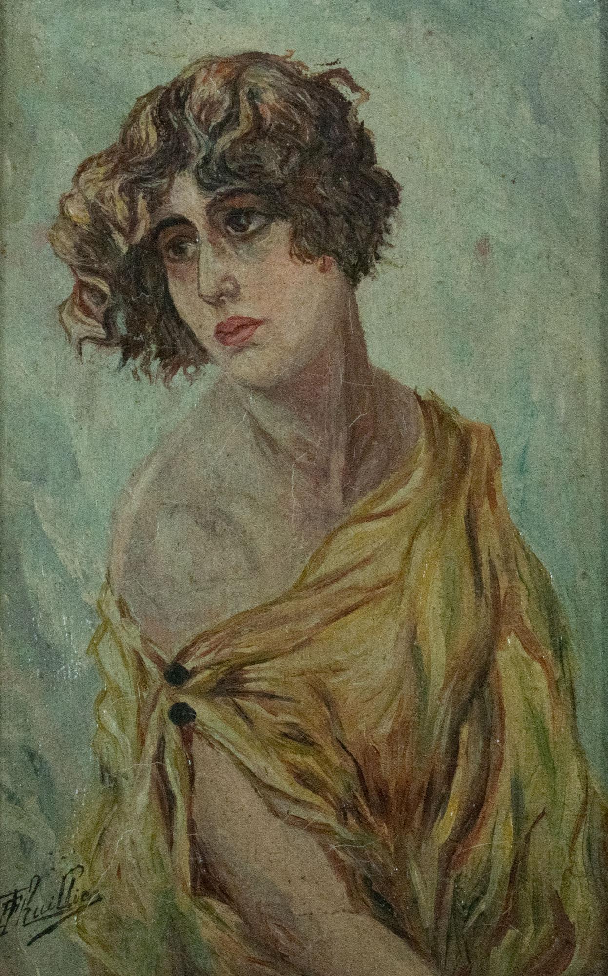 Beautiful French Art Nouveau Oil on Canvas of Female Figure, Signed In Good Condition For Sale In TEYJAT, FR