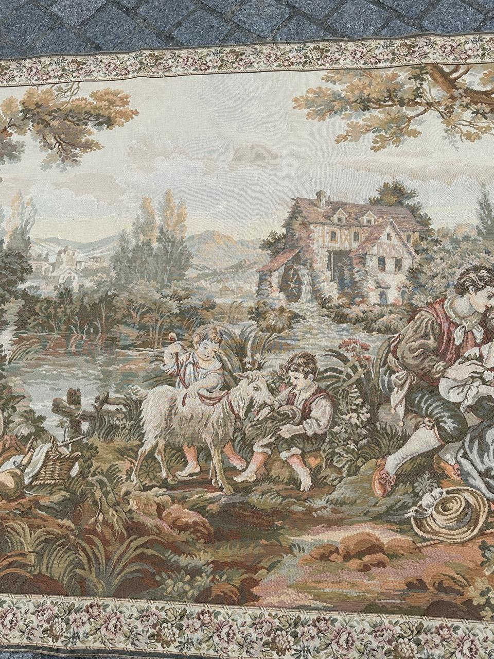 Bobyrug's Schöne Französische Aubusson Stil Jaquar Wandteppich (Maschinell gefertigt) im Angebot