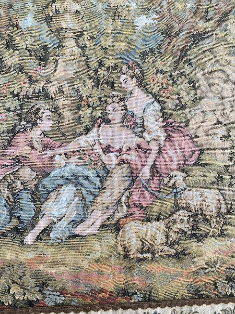 Bobyrug's Schöne Französische Aubusson Stil Jaquar Wandteppich (20. Jahrhundert) im Angebot