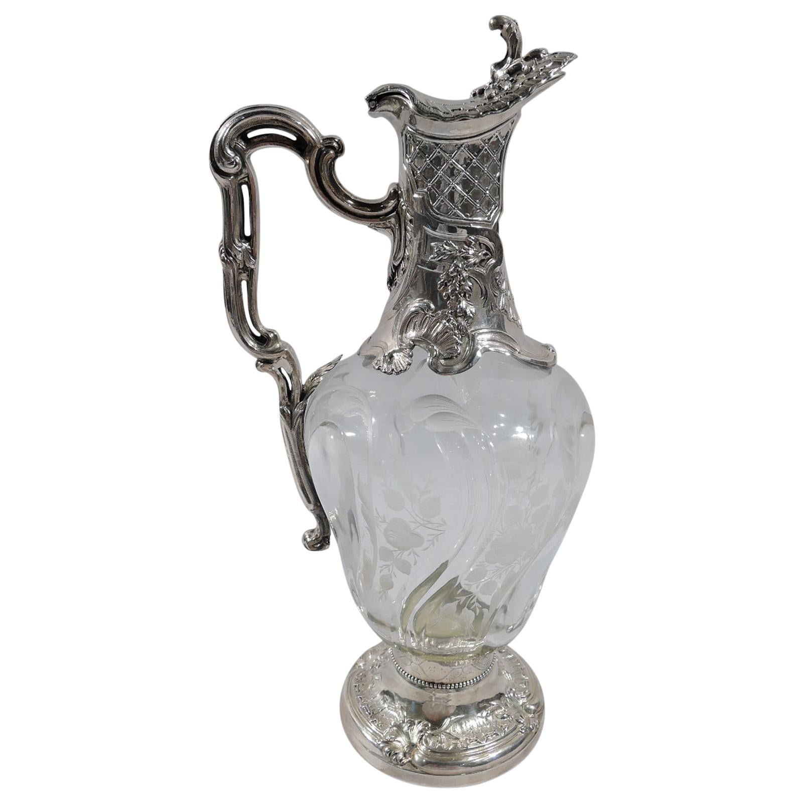 Beautiful French Belle Époque Rococo Silver and Crystal Decanter