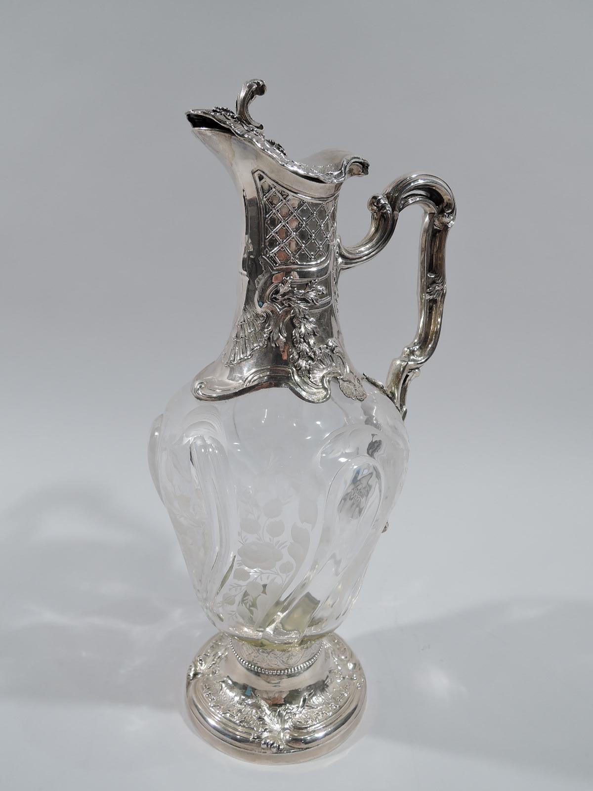 Beautiful French Belle Époque Rococo Silver and Crystal Decanter In Excellent Condition In New York, NY