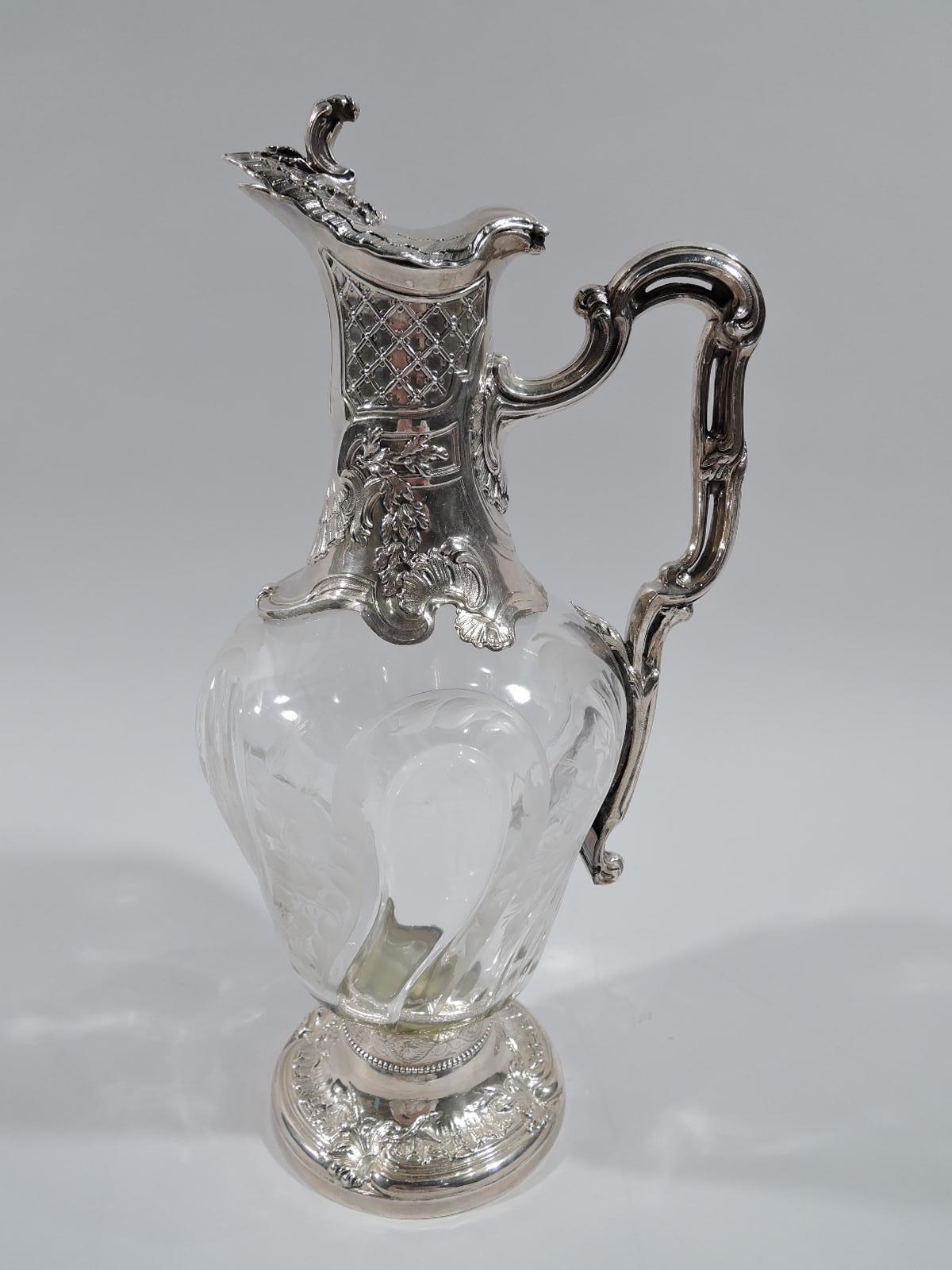 19th Century Beautiful French Belle Époque Rococo Silver and Crystal Decanter