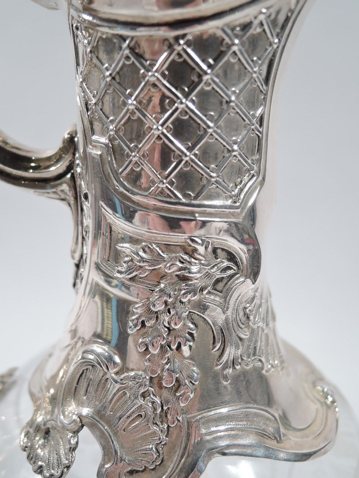 Beautiful French Belle Époque Rococo Silver and Crystal Decanter 2
