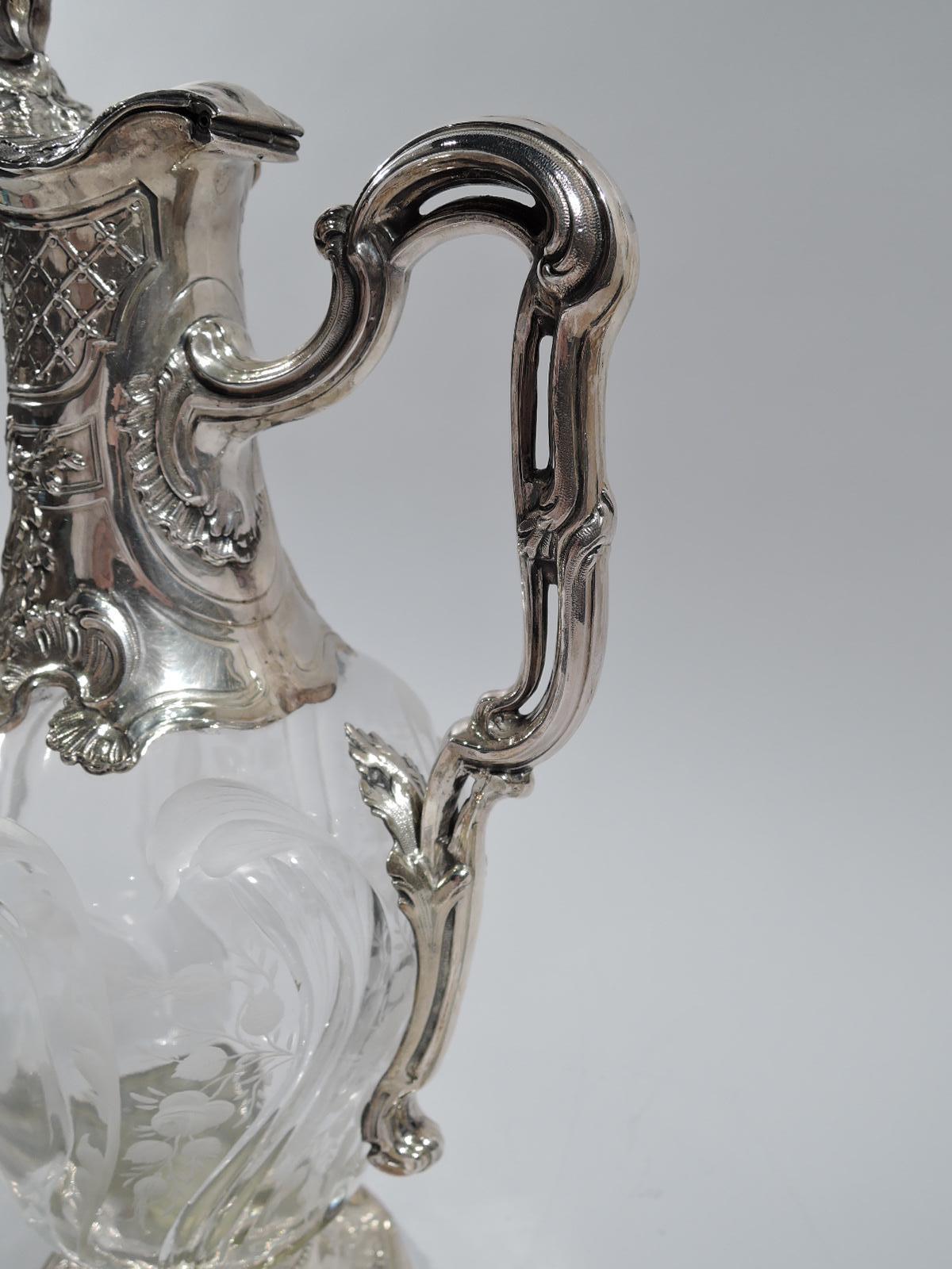 Beautiful French Belle Époque Rococo Silver and Crystal Decanter 3