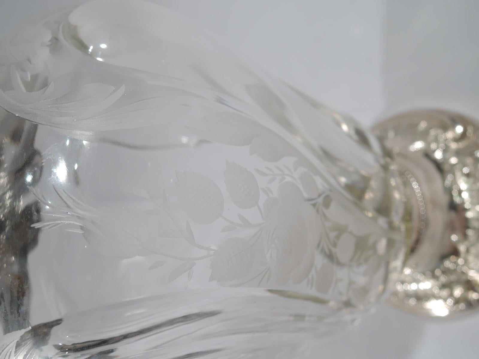 Beautiful French Belle Époque Rococo Silver and Crystal Decanter 4