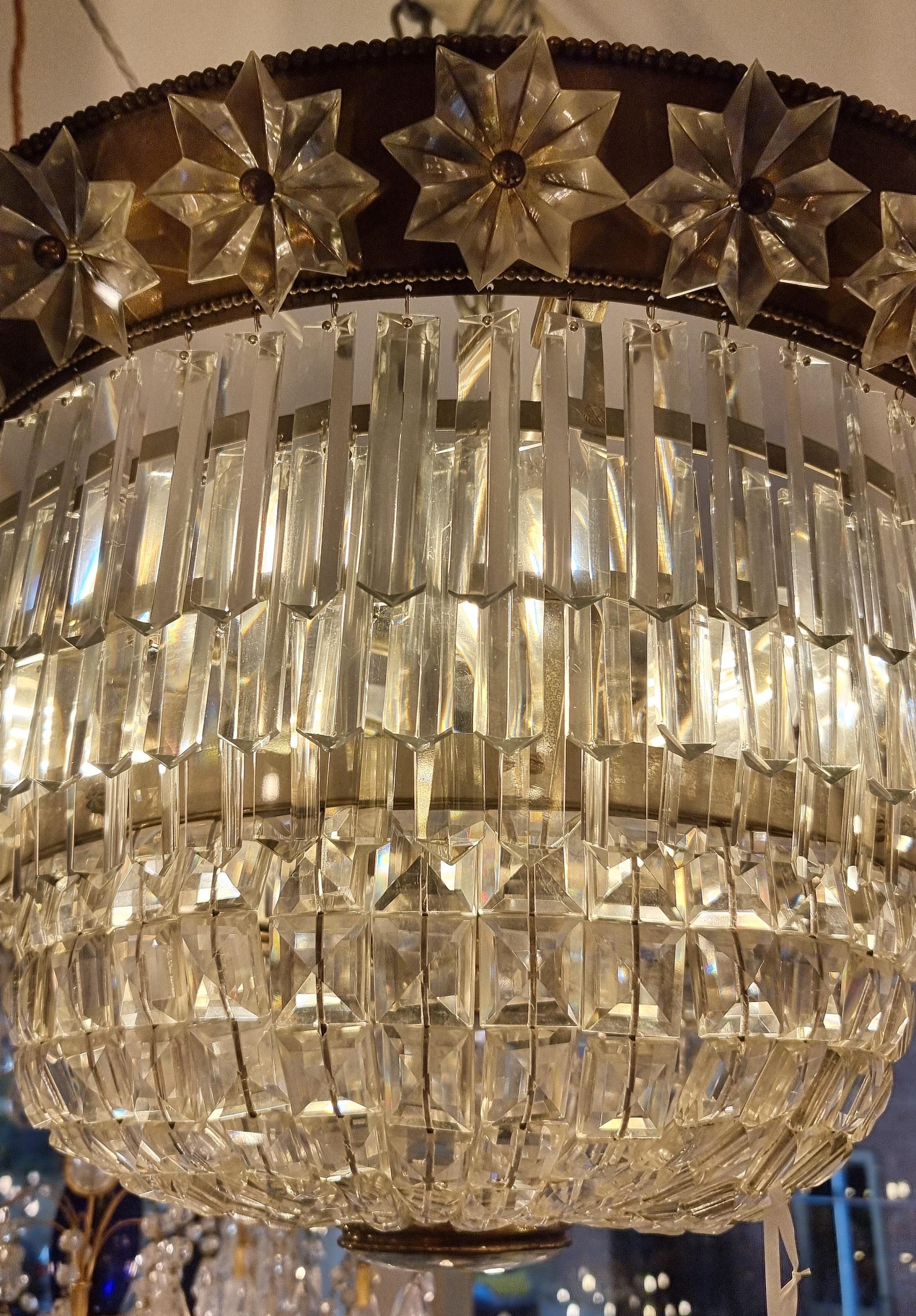 Beautiful French Brass and Crystal Plafonniere Chandelier In Excellent Condition For Sale In London, GB