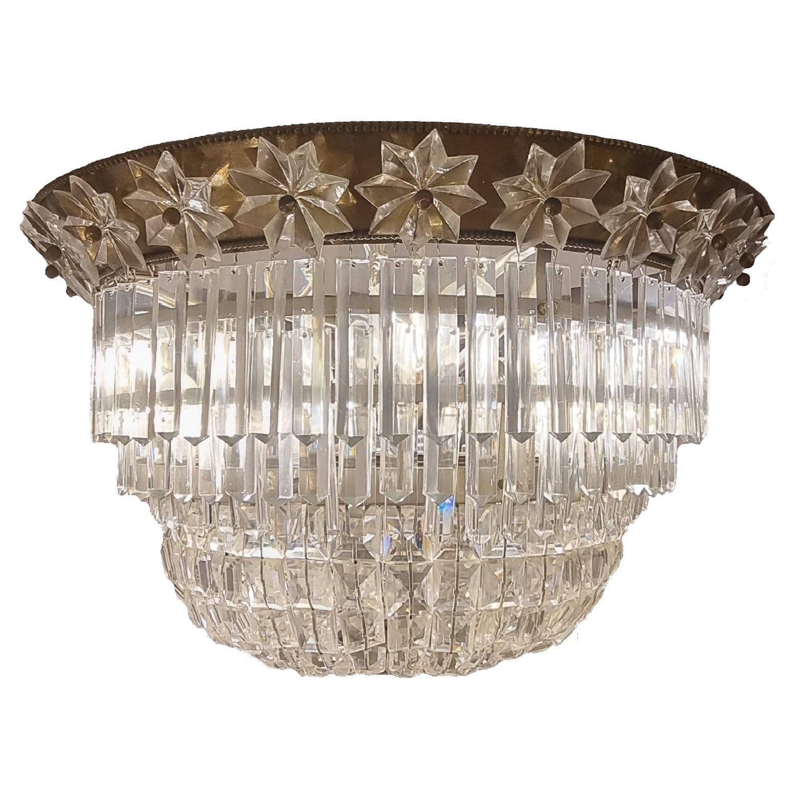 Beautiful French Brass and Crystal Plafonniere Chandelier