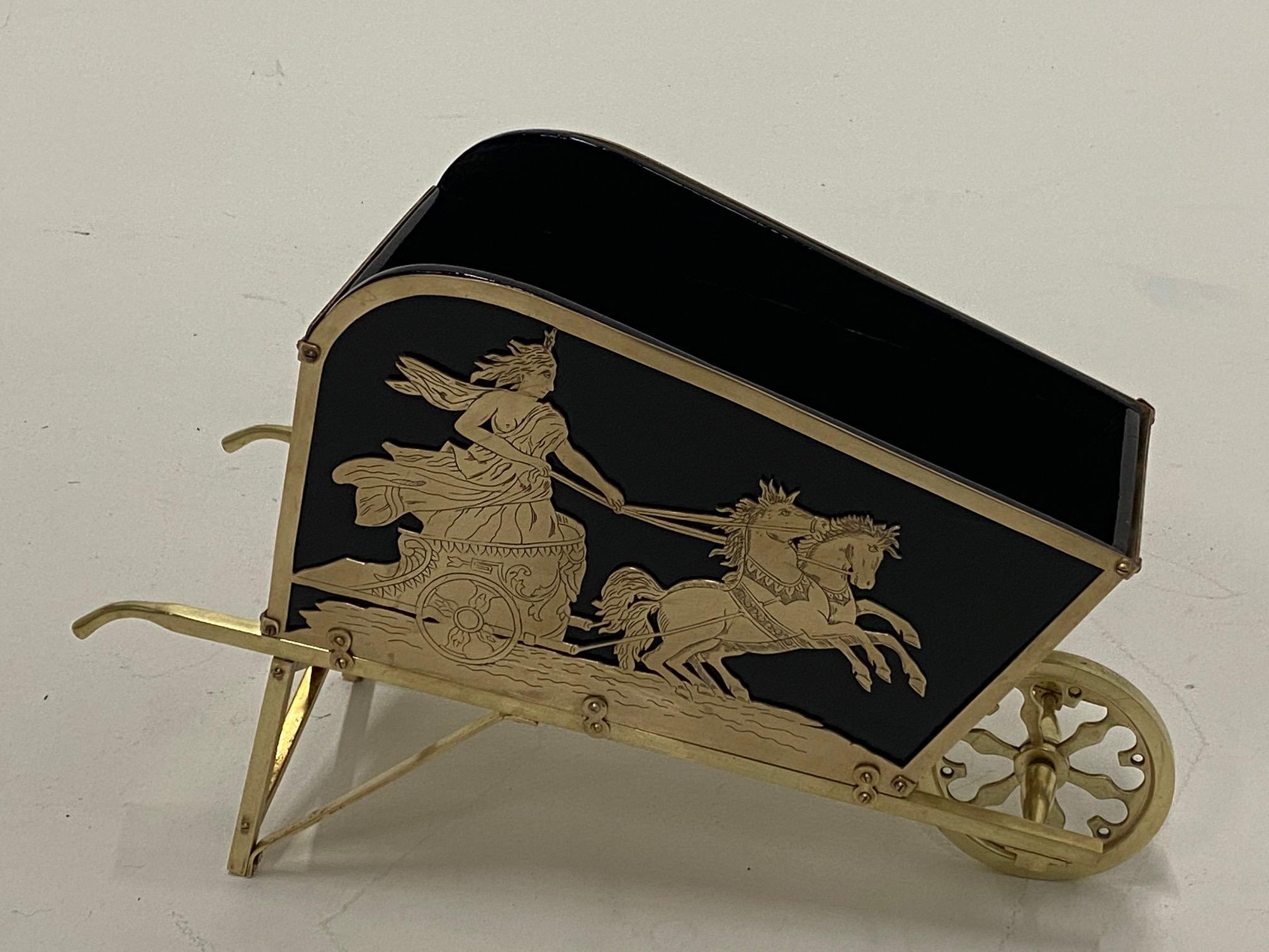 Beautiful French Brass Neoclassical Style Wheelbarrow Shaped Centerpiece In Good Condition For Sale In Hopewell, NJ
