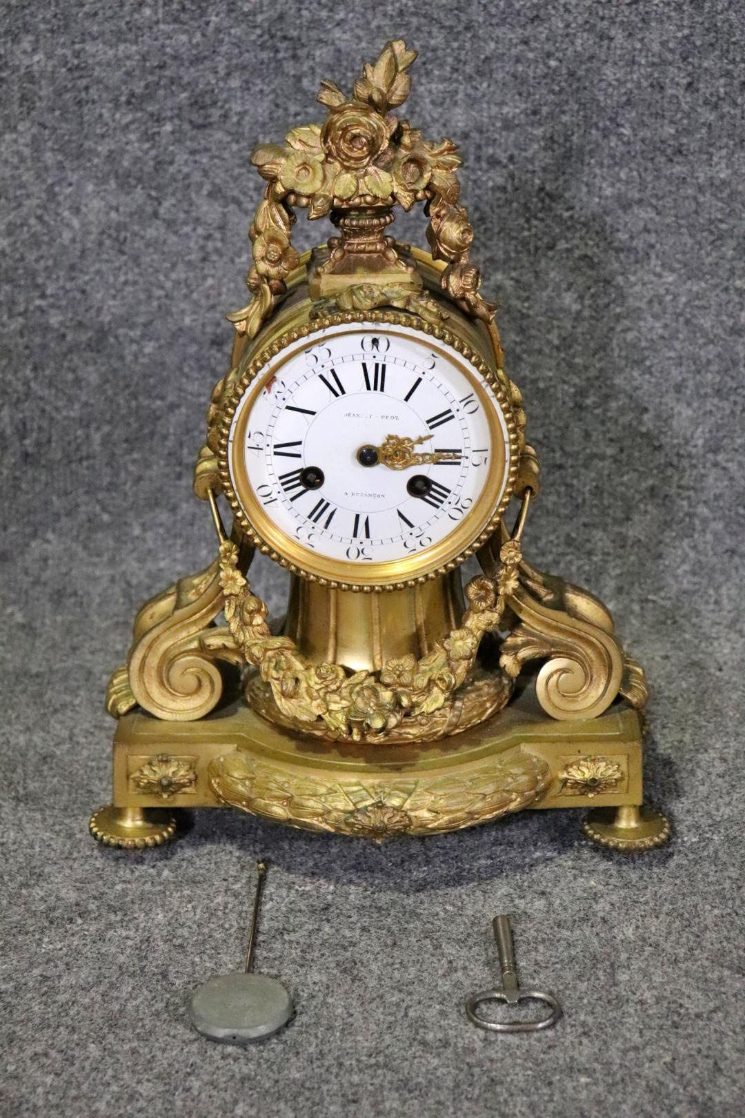 Louis XV Beautiful French Bronze Antique Mantle Desk Clock  For Sale