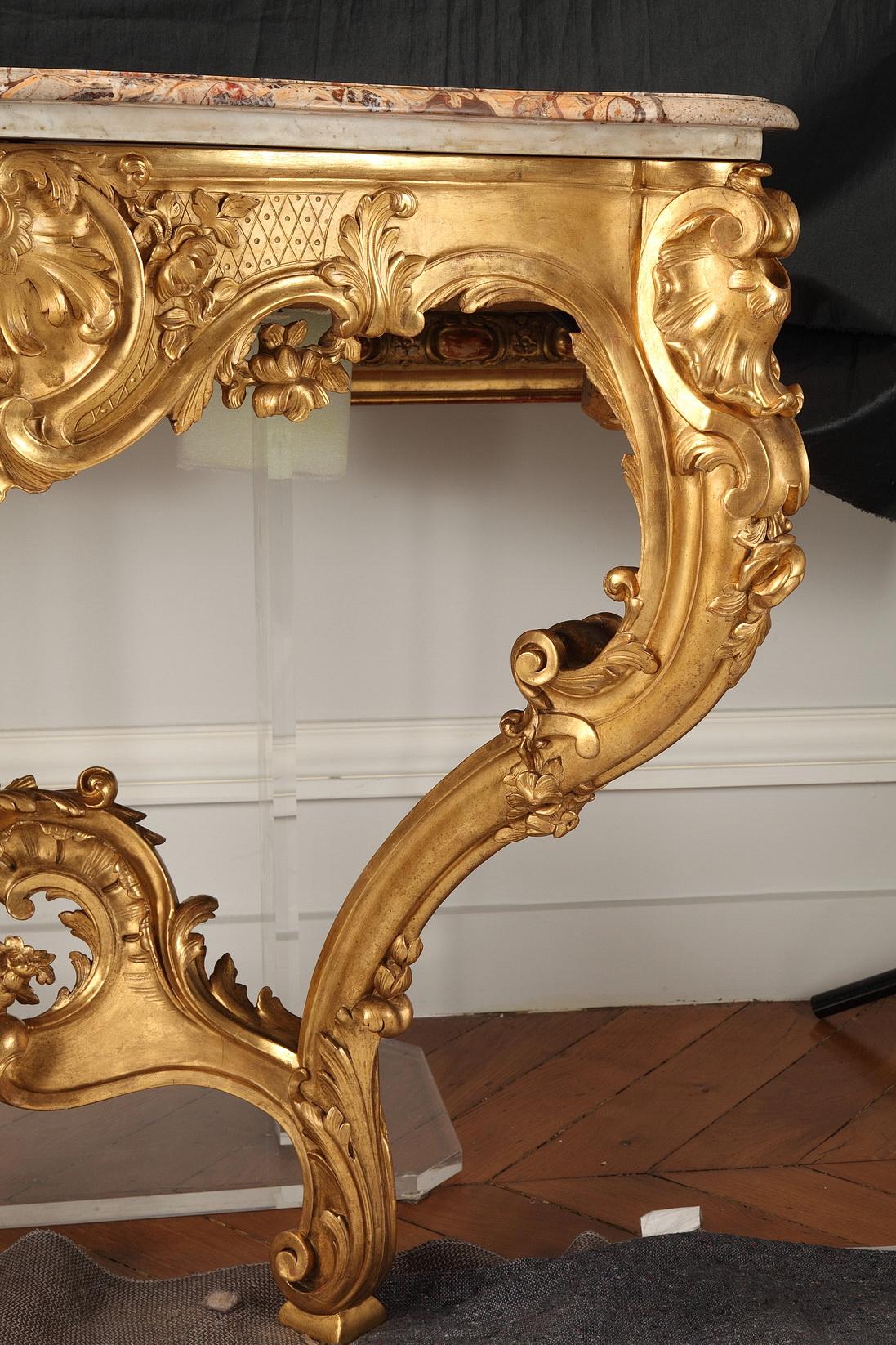 Late 19th Century Louis XV Style Giltwood Console Table and Mirror, France, Circa 1890