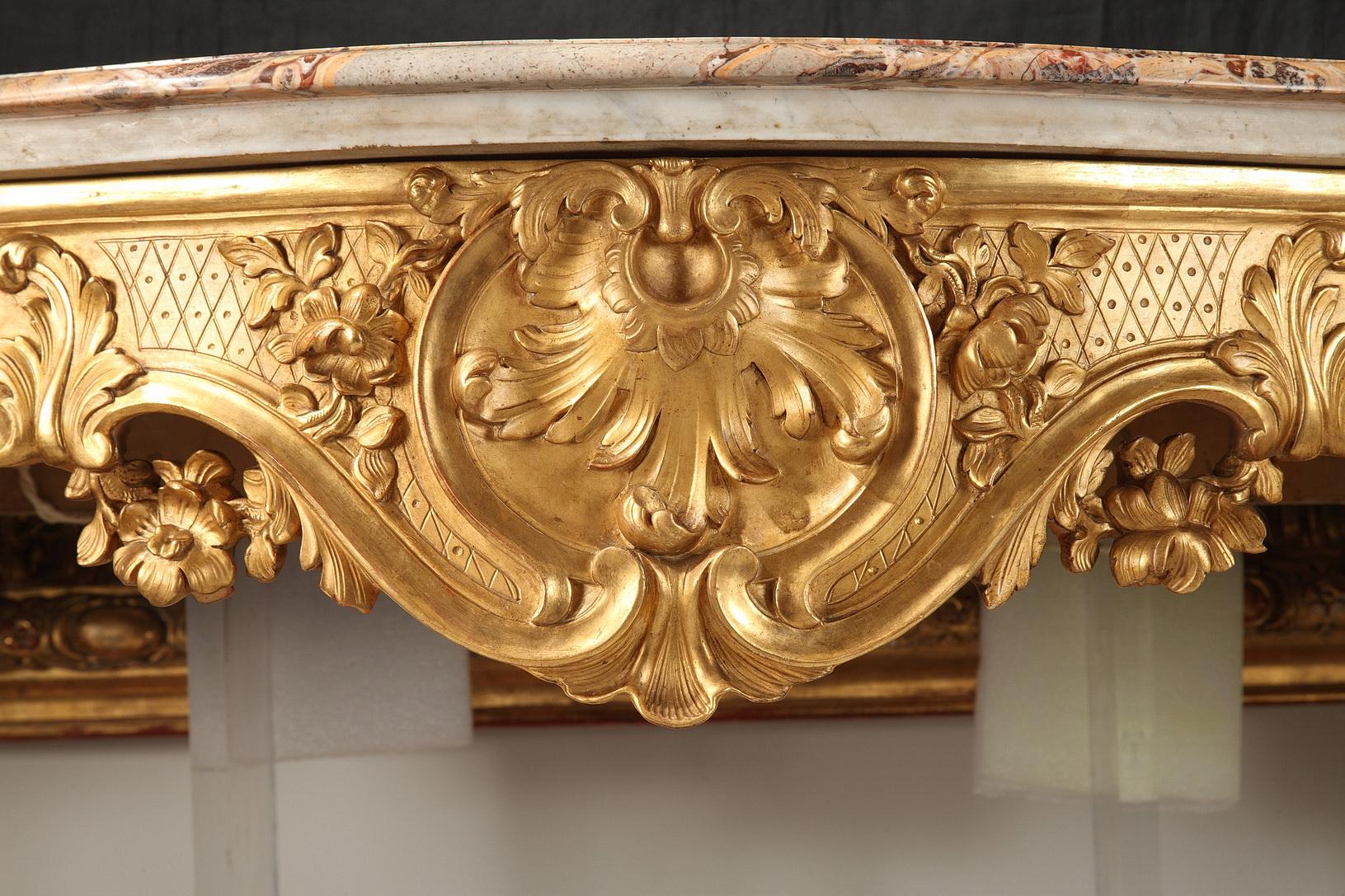 Marble Louis XV Style Giltwood Console Table and Mirror, France, Circa 1890