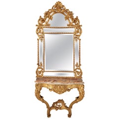 Louis XV Style Giltwood Console Table and Mirror, France, Circa 1890