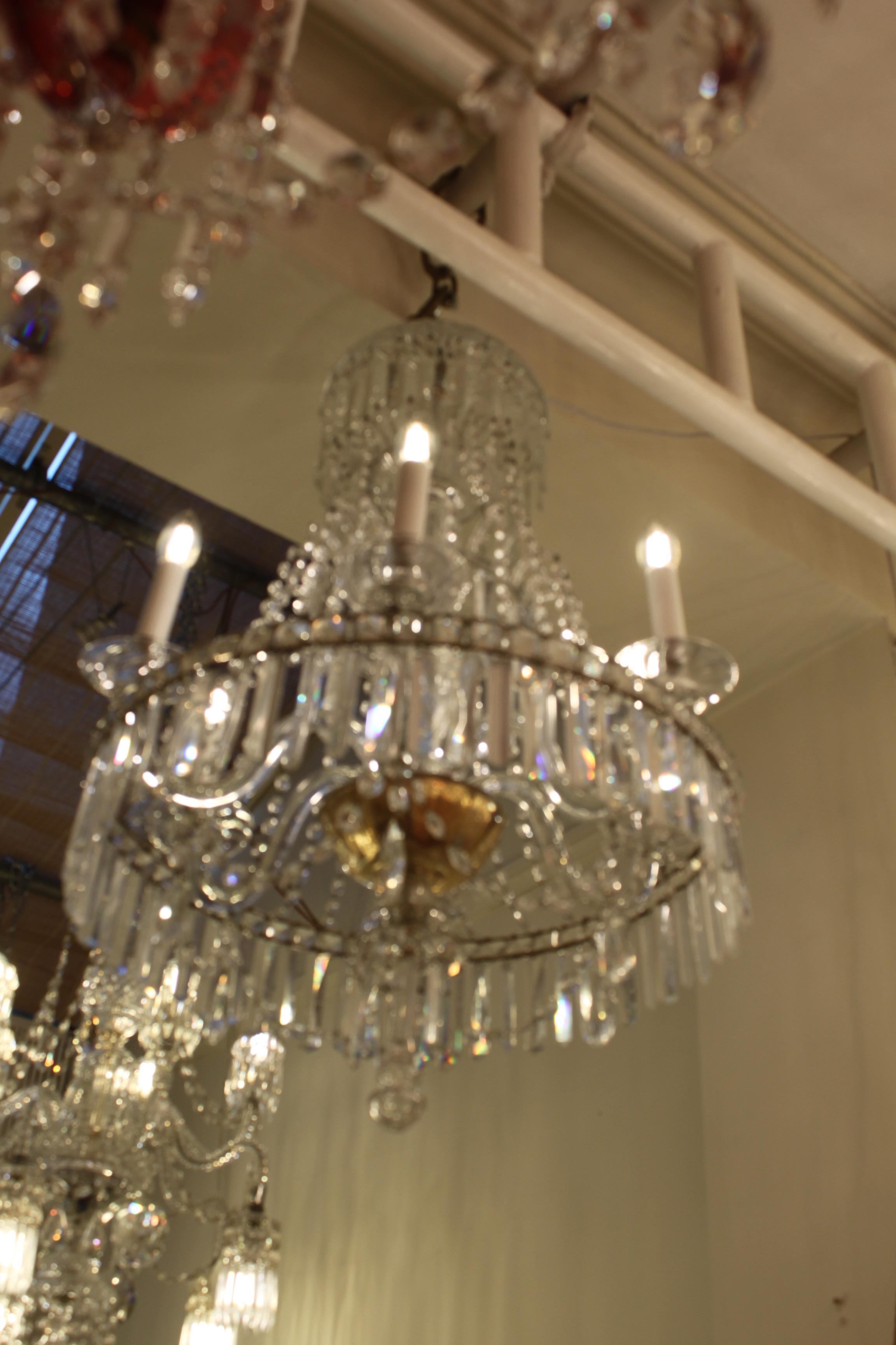 Beautiful French Crystal Prism and Drop 6 Arm Chandelier For Sale 7