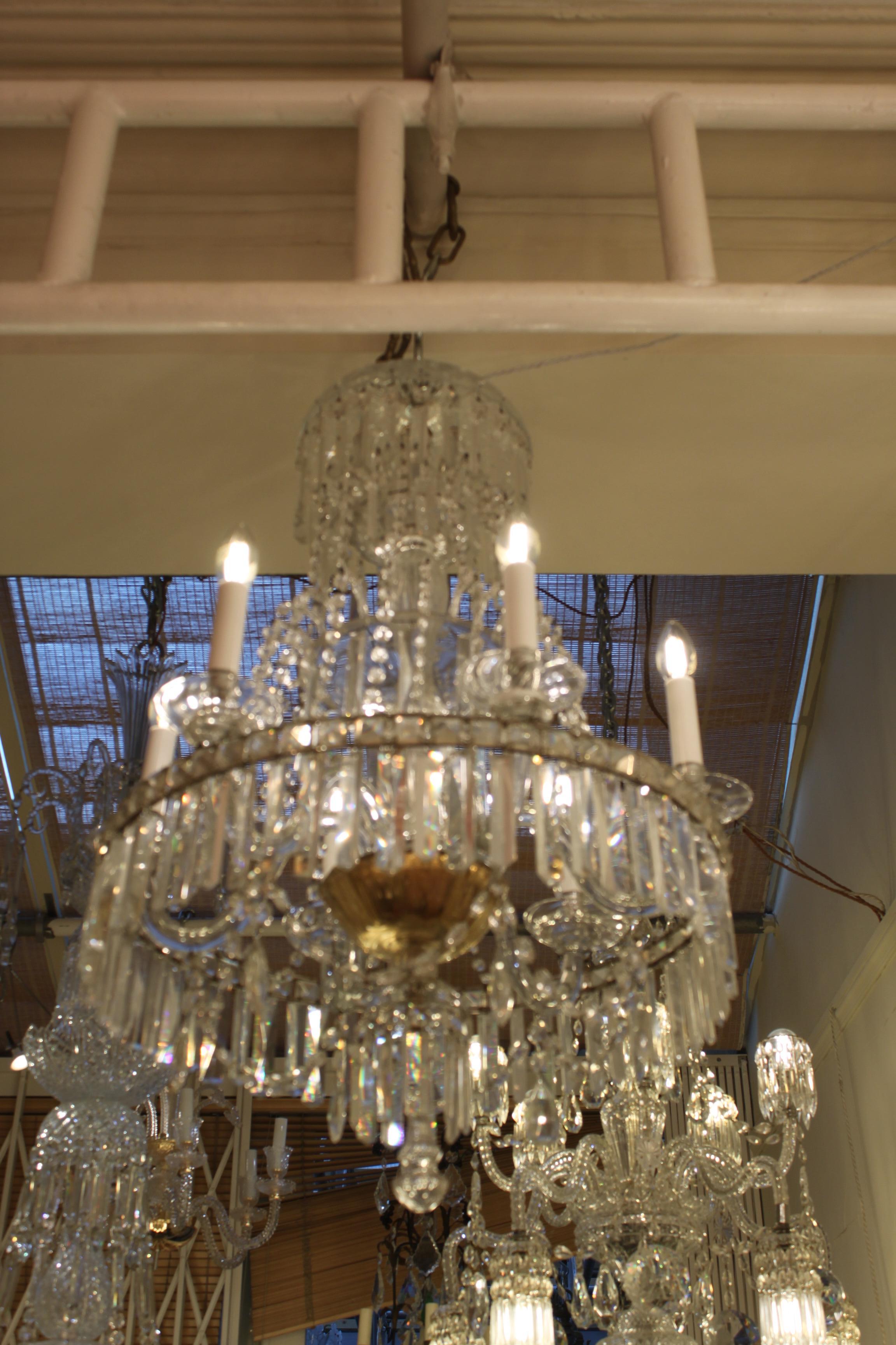 Beautiful French Crystal Prism and Drop 6 Arm Chandelier For Sale 9