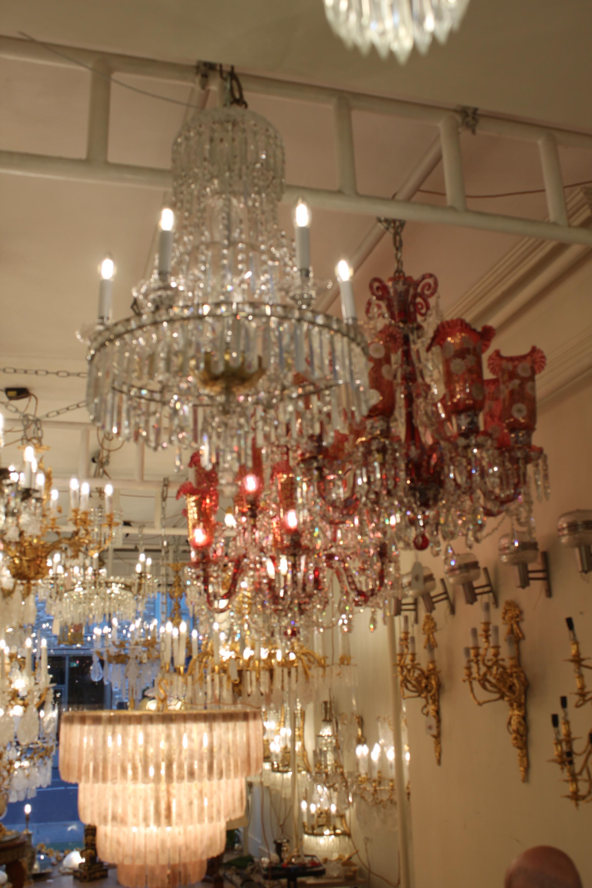 19th Century Beautiful French Crystal Prism and Drop 6 Arm Chandelier For Sale