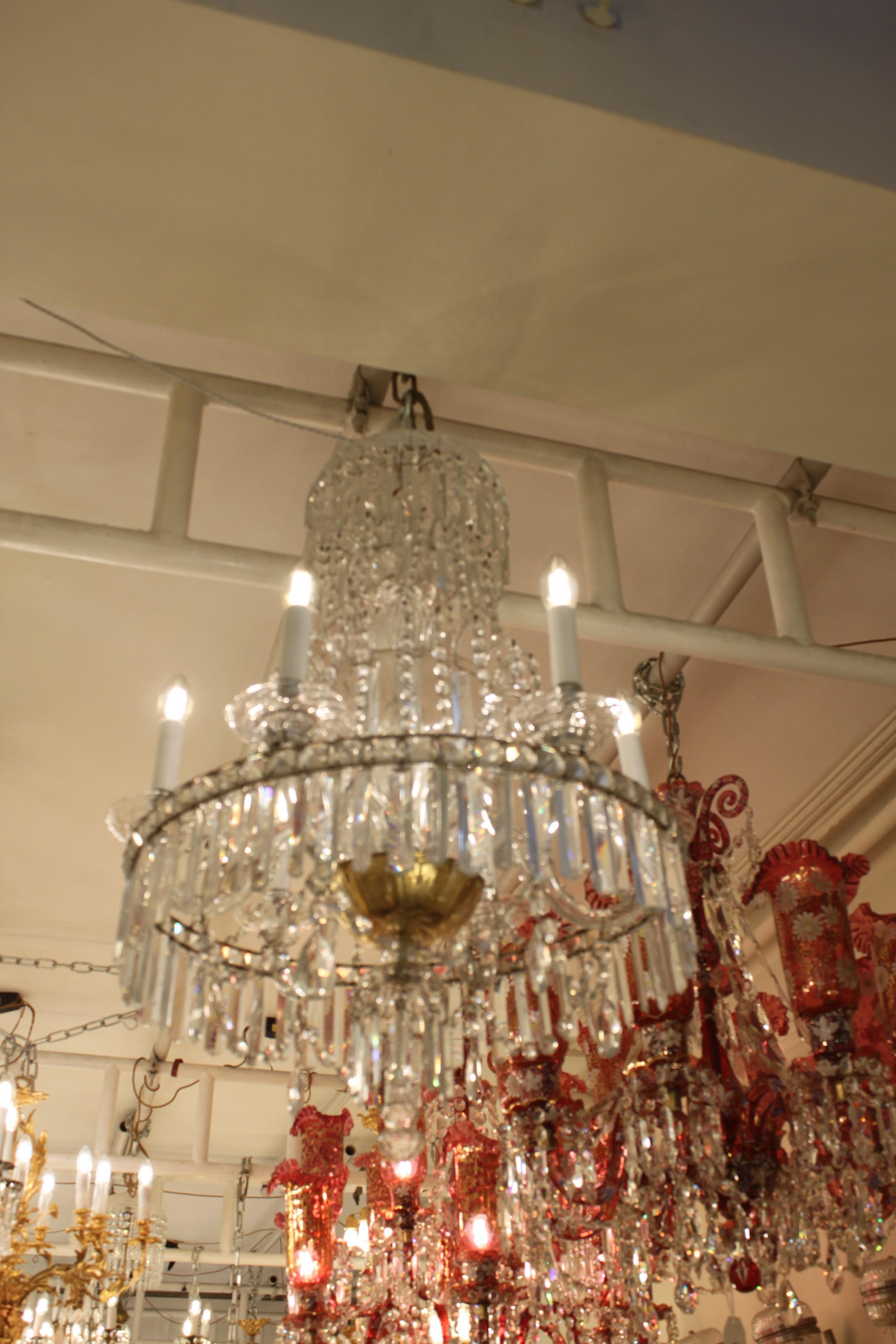 Beautiful French Crystal Prism and Drop 6 Arm Chandelier For Sale 2