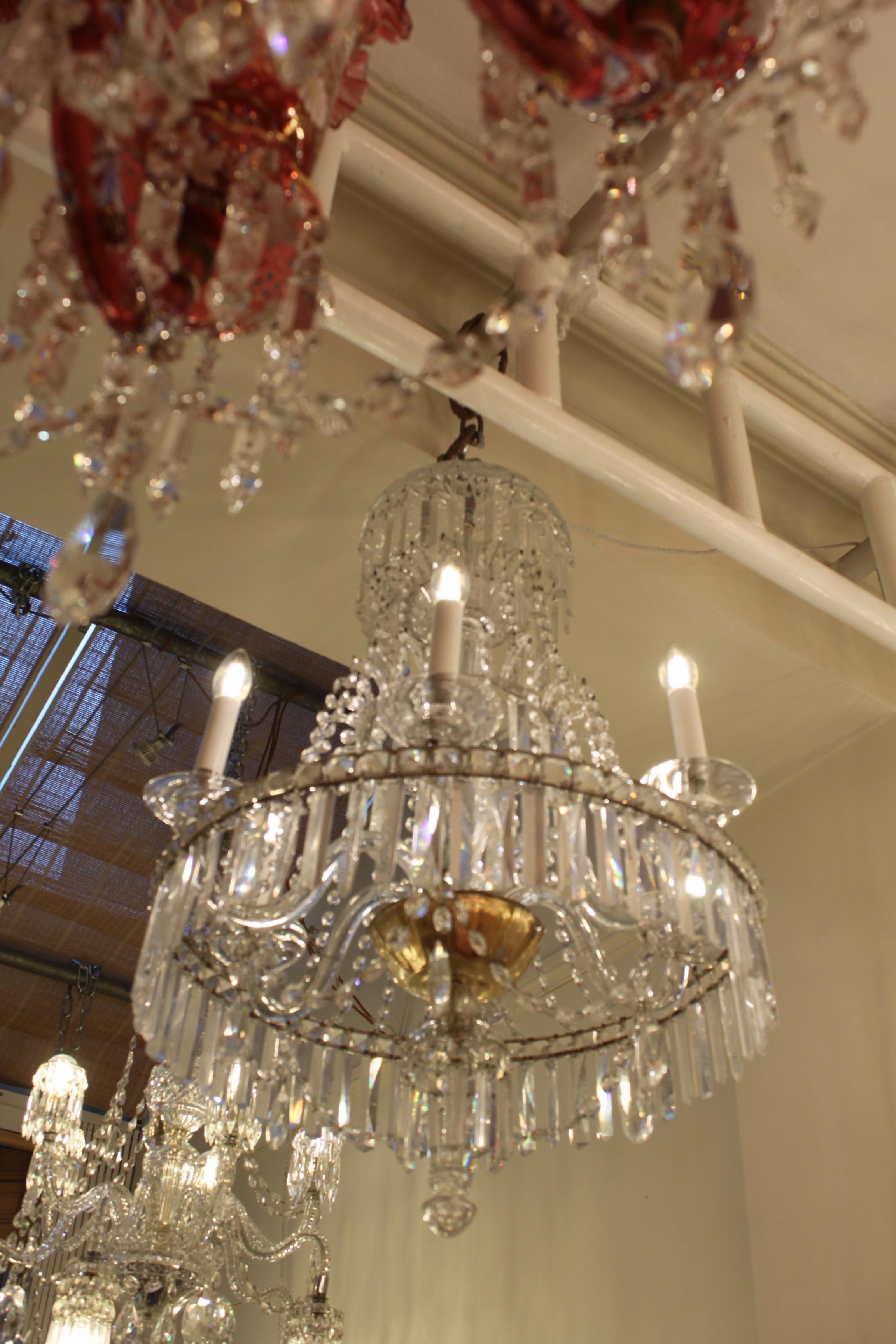 Beautiful French Crystal Prism and Drop 6 Arm Chandelier For Sale 4