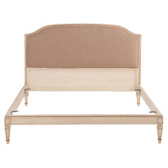Beautiful French Directoire style painted and giltwood queen size bed, C 1940.
