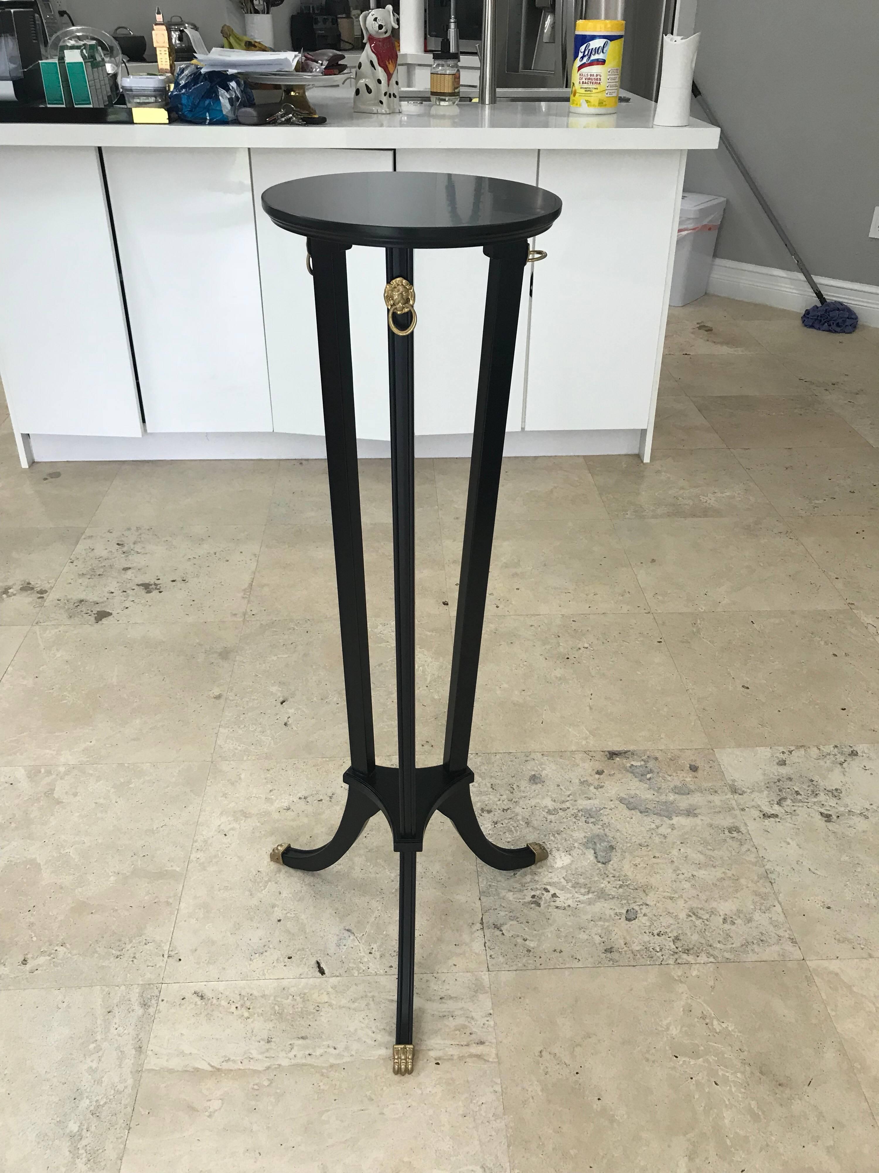 Beautiful French Empire style ebonized with bronze hardware pedestal, circa 1920s, very tall pedestal and very nice bronze detail with ebonized finish, the pedestal are in perfect condition, we travelled to buy all our pieces in France. We bought