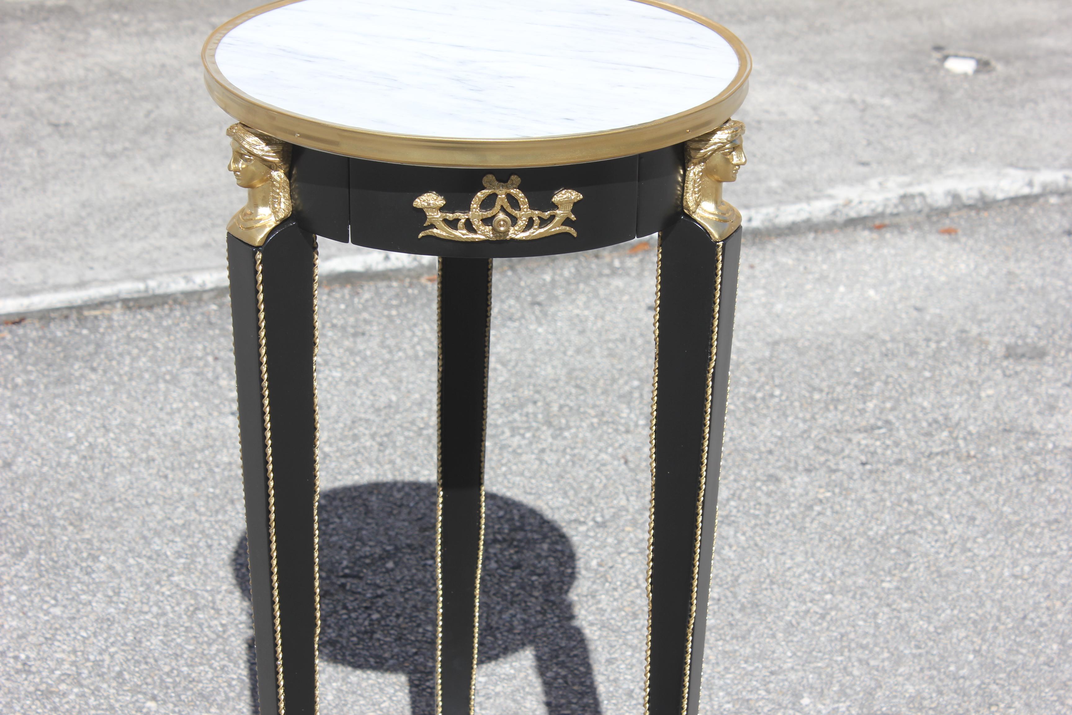 Beautiful French Empire Style Tall Side Table or Pedestal Table Marble Table 4