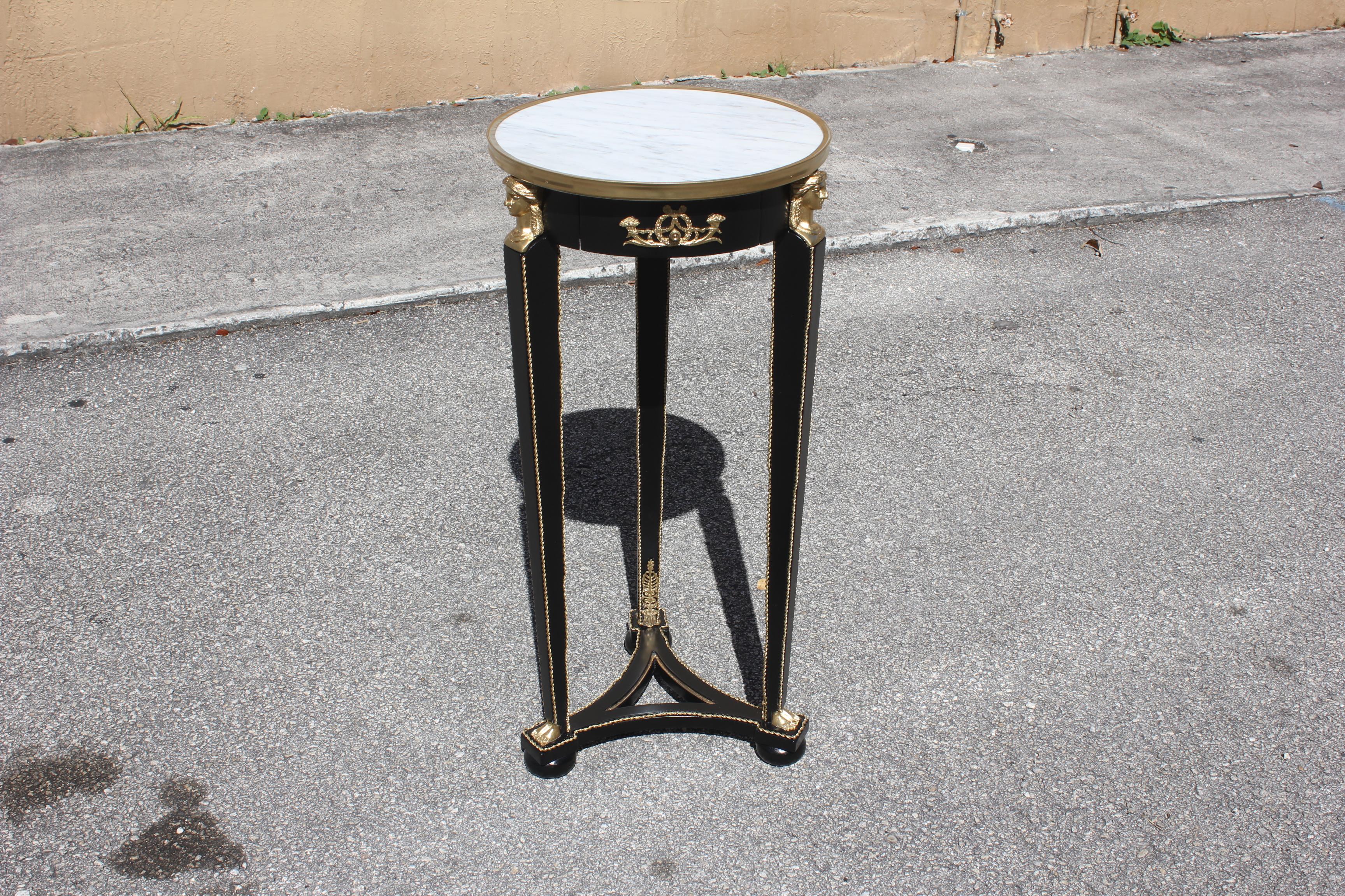 Beautiful French Empire Style Tall Side Table or Pedestal Table Marble Table 1