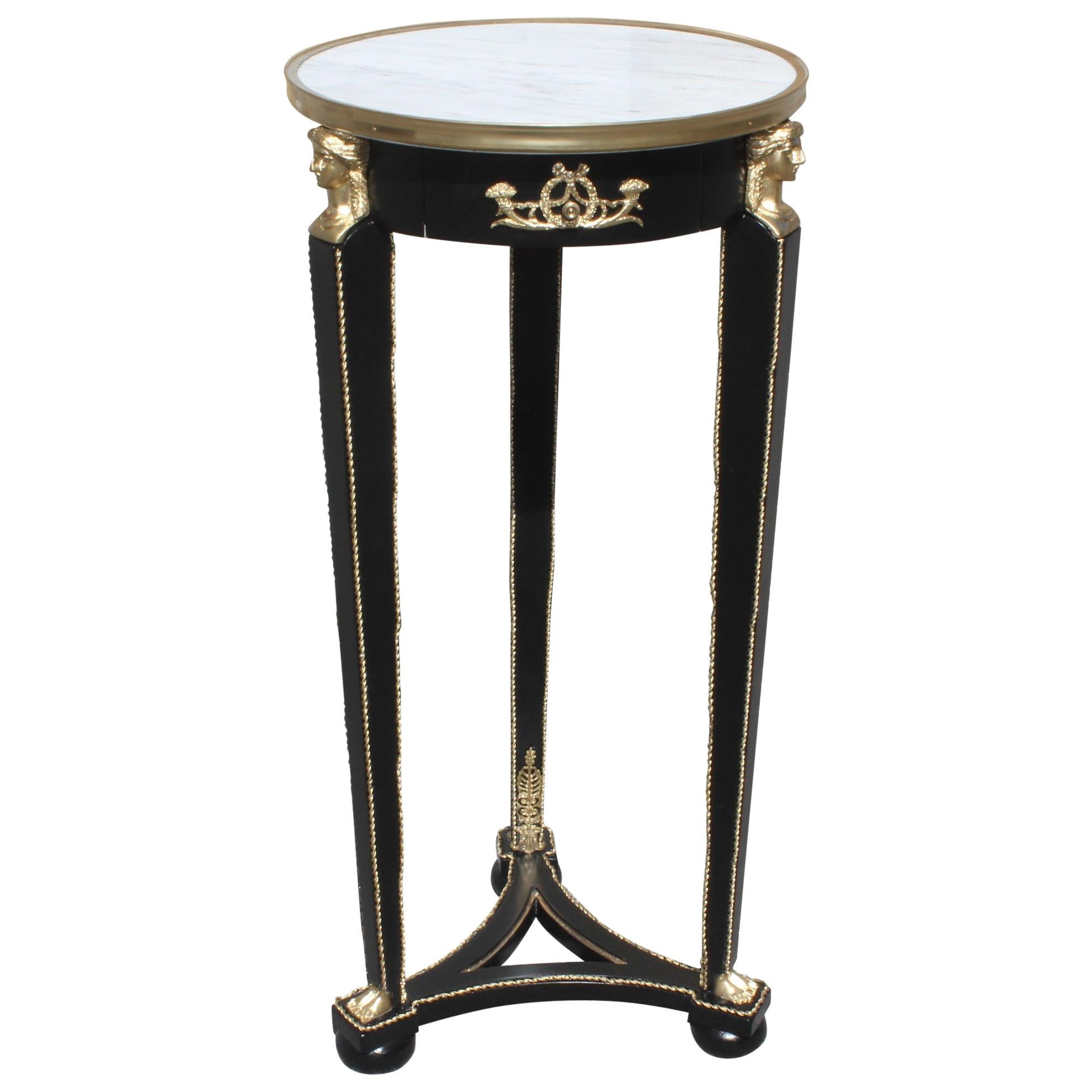 Beautiful French Empire Style Tall Side Table or Pedestal Table Marble Table