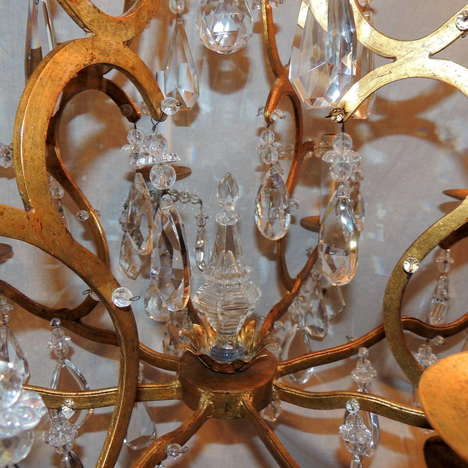 Mid-20th Century Beautiful French Gilt Baguès Eight-Arm Transitional Crystal Jansen Chandelier For Sale