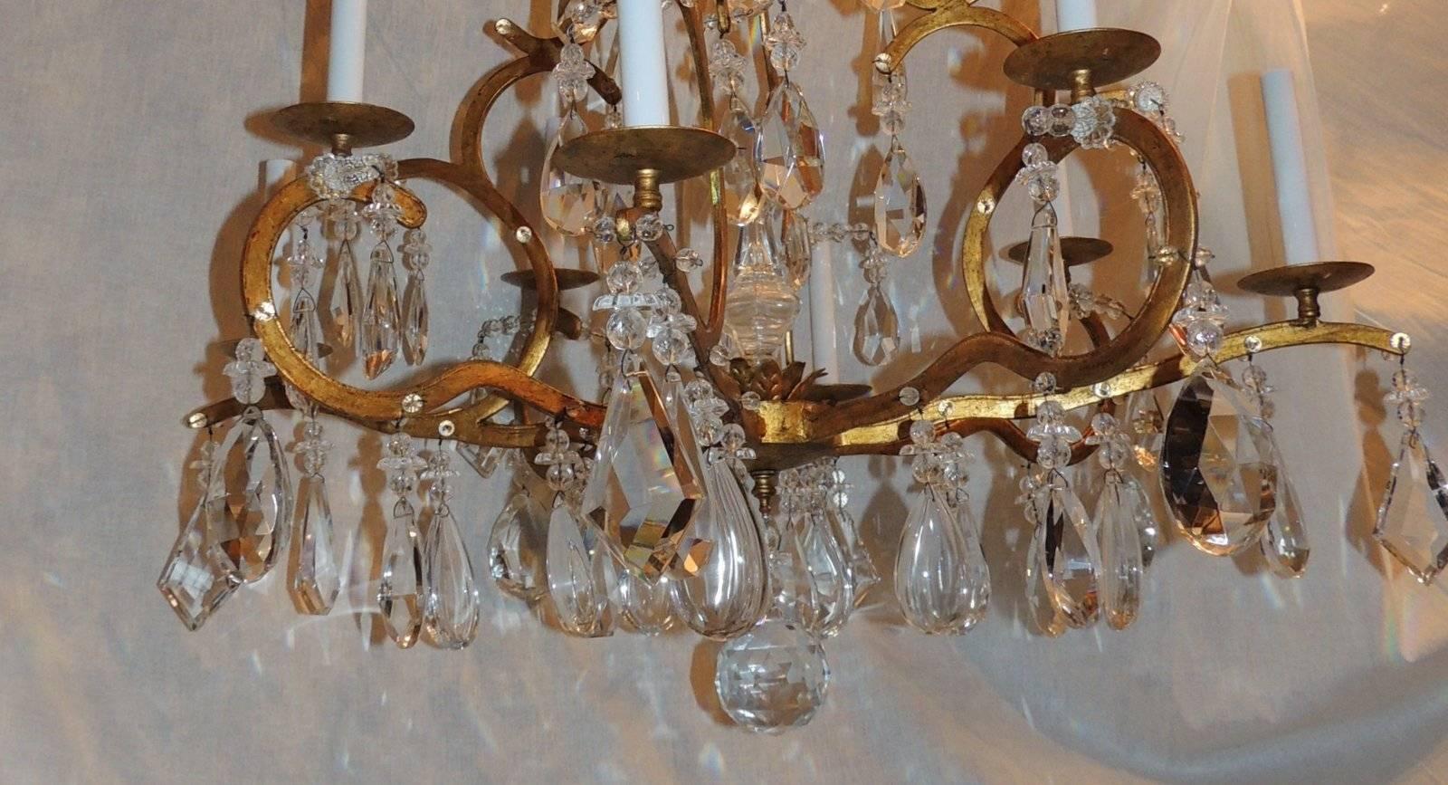 Bronze Magnifique lustre français Baguès doré à huit bras en cristal de transition Jansen en vente