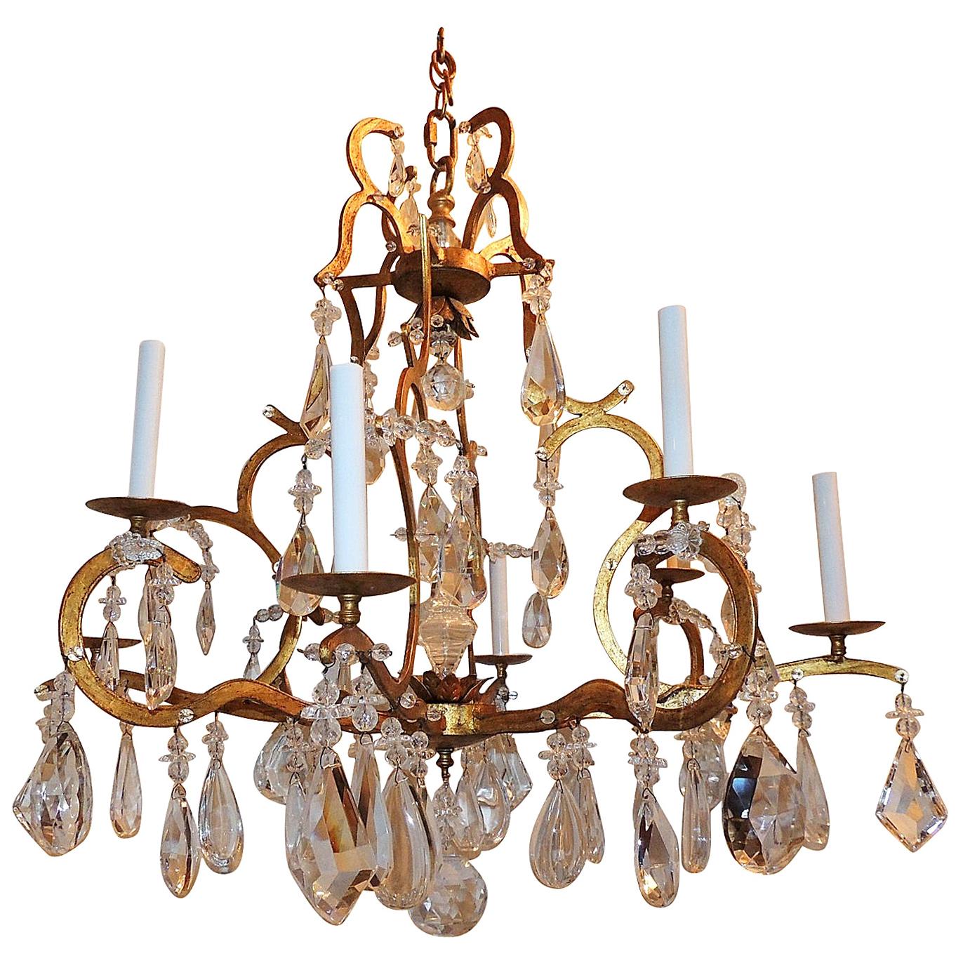 Beautiful French Gilt Baguès Eight-Arm Transitional Crystal Jansen Chandelier For Sale