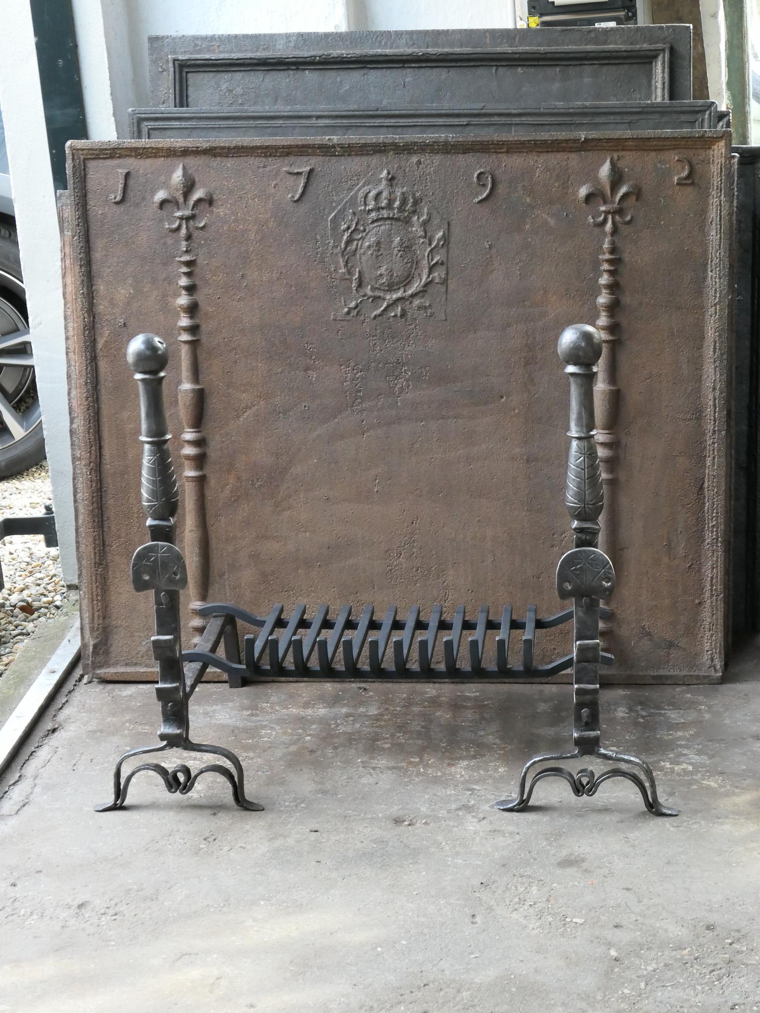 Forged Beautiful French Gothic Fireplace Grate or Fire Basket, 17th Century For Sale