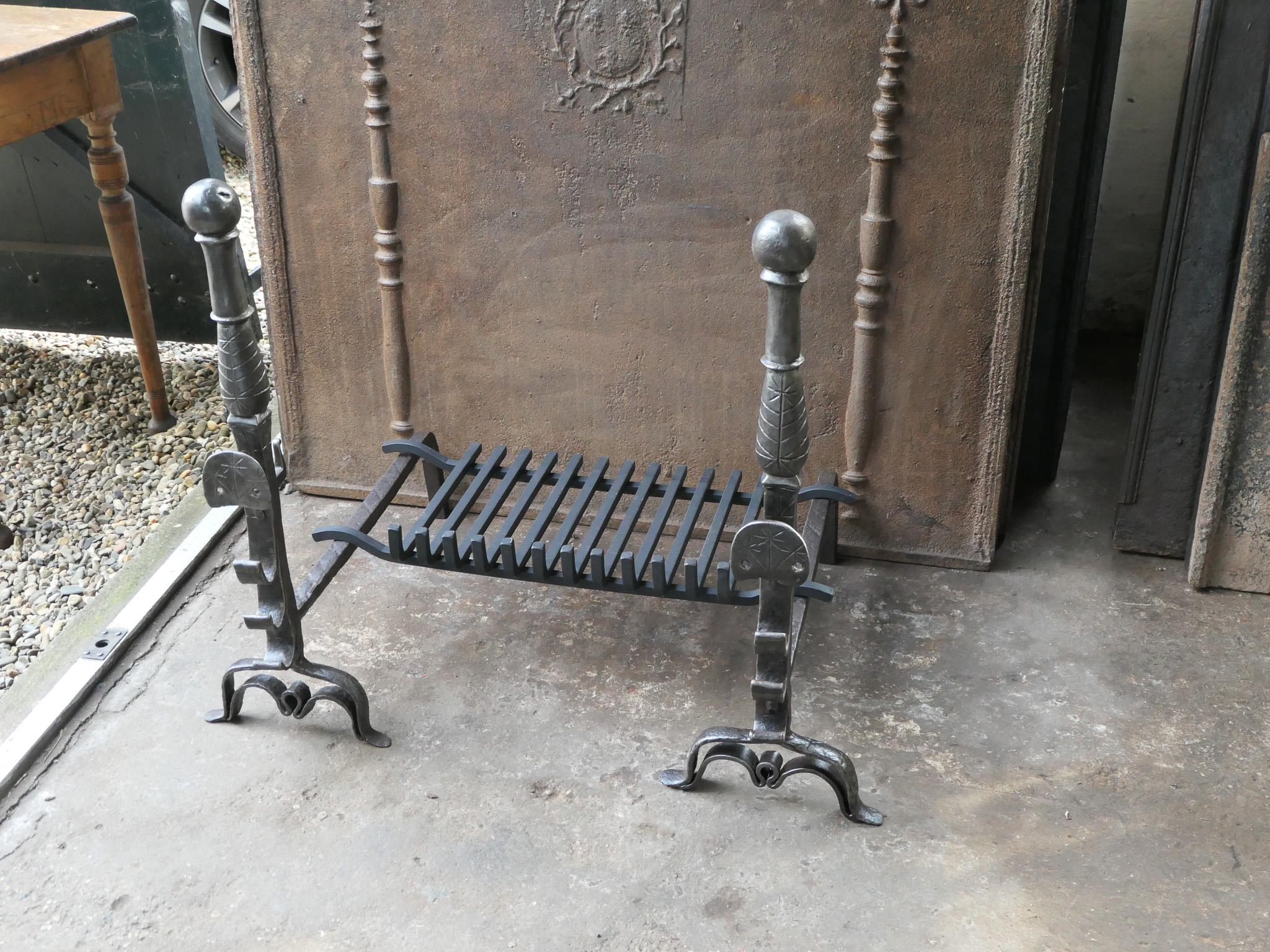 Wrought Iron Beautiful French Gothic Fireplace Grate or Fire Basket, 17th Century For Sale