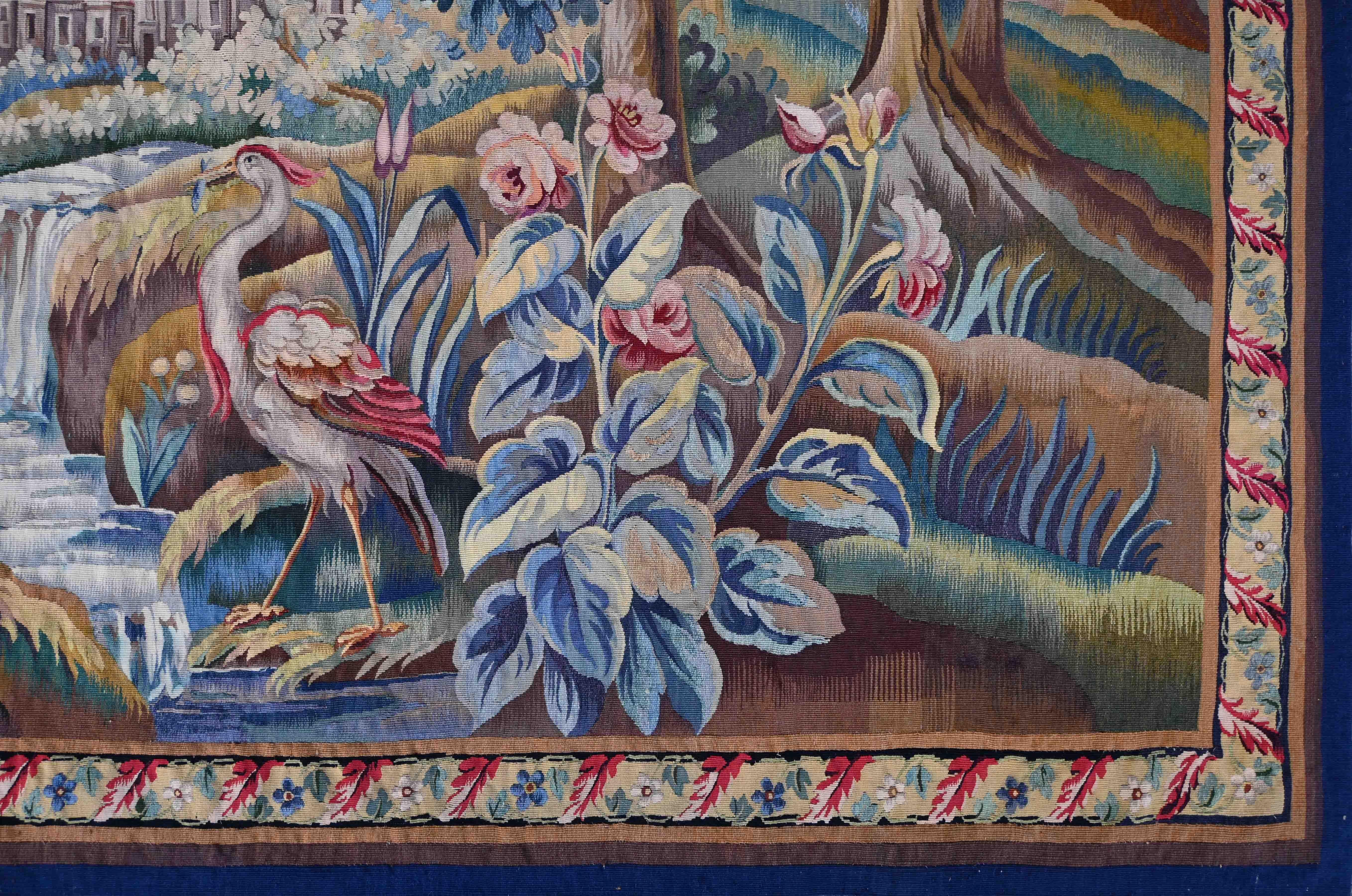French Beautiful french greenery Aubusson Tapestry 19th century - L2m12xH1m70, N° 1385 For Sale