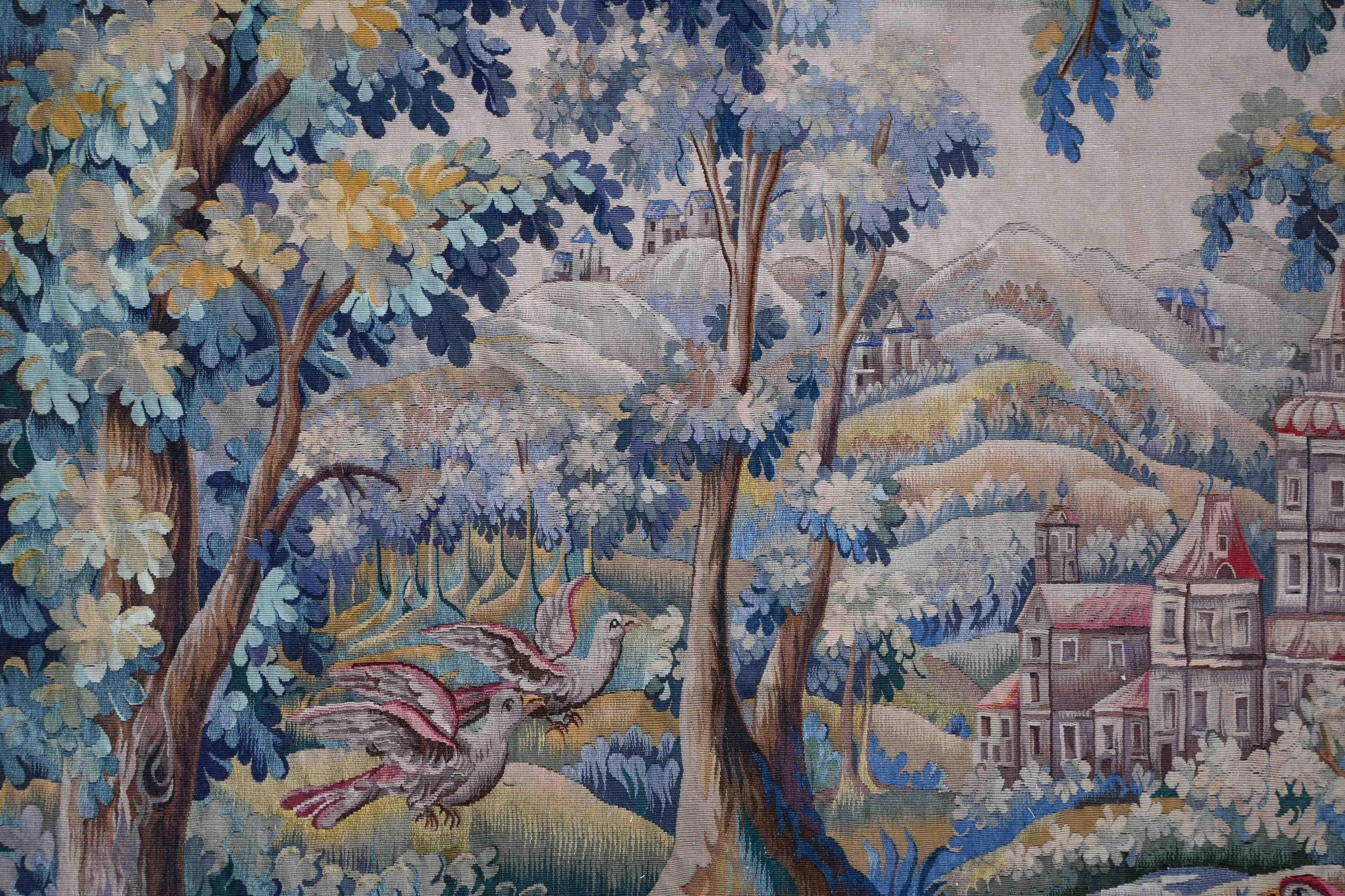 Beautiful french greenery Aubusson Tapestry 19th century - L2m12xH1m70, N° 1385 In Excellent Condition For Sale In Paris, FR