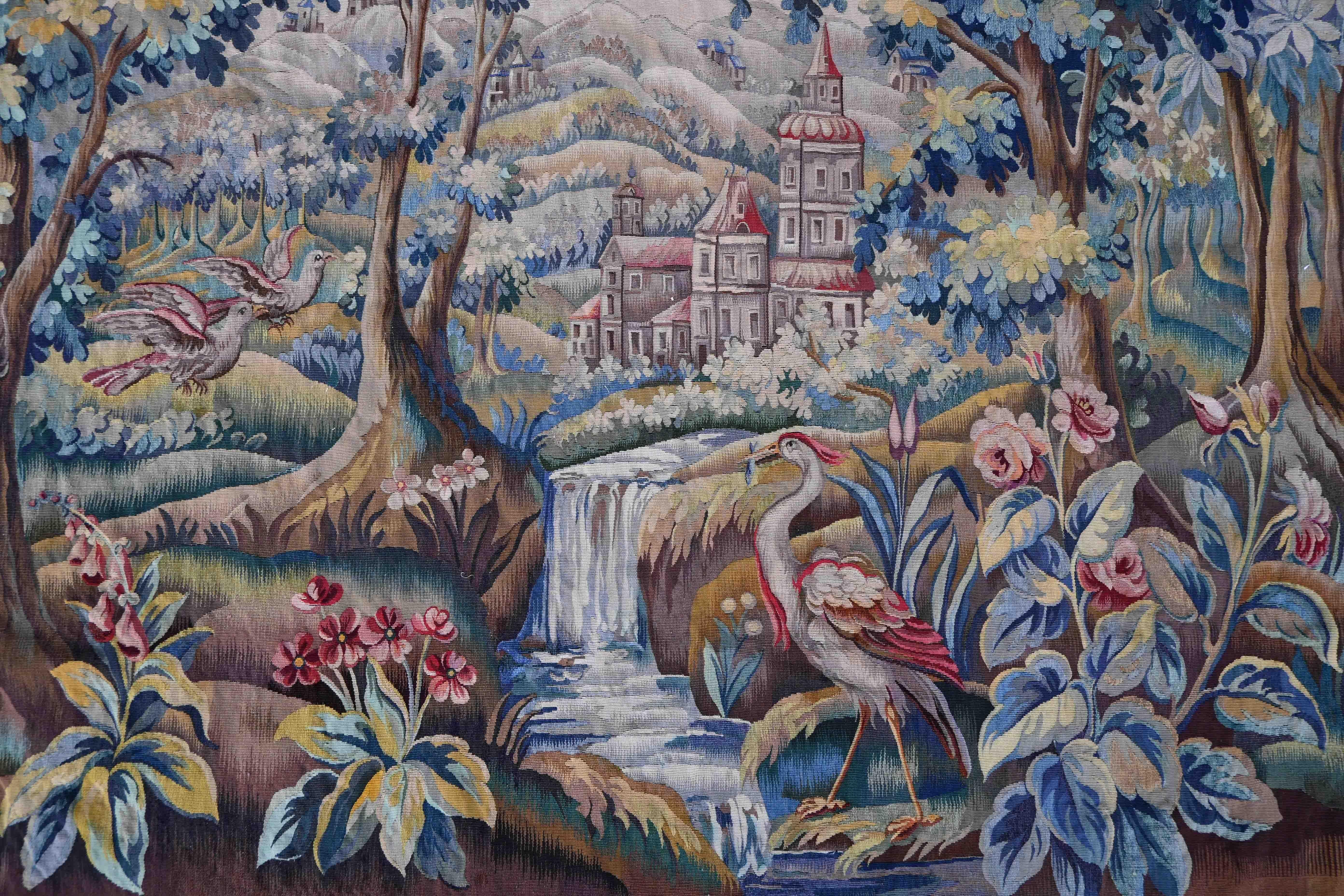 Mid-19th Century Beautiful french greenery Aubusson Tapestry 19th century - L2m12xH1m70, N° 1385 For Sale