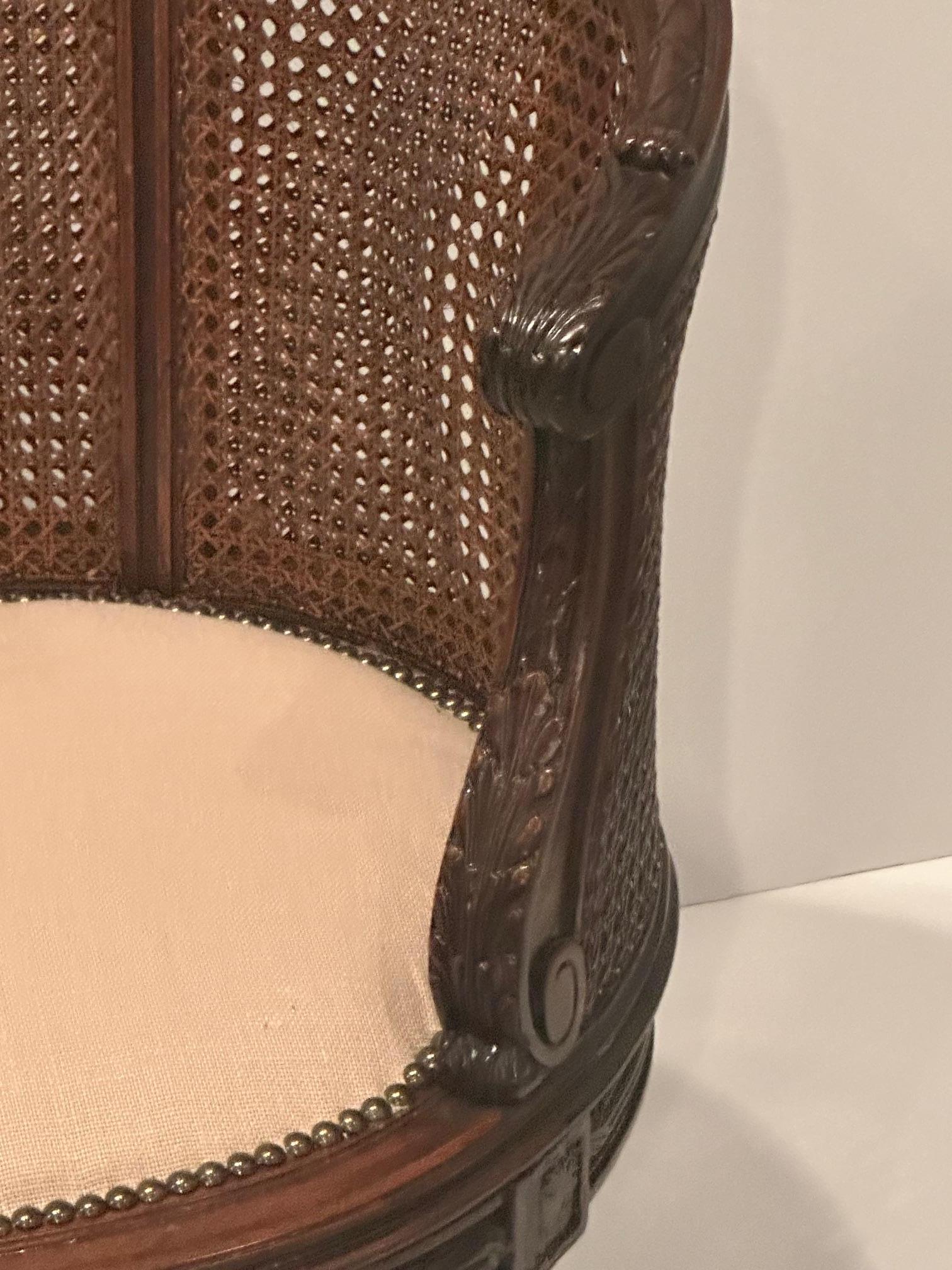 Beautiful French Hand Carved Mahogany & Caned Settee Loveseat 6