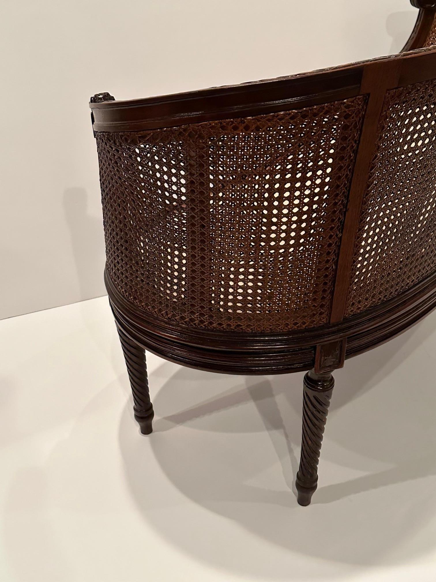 Early 20th Century Beautiful French Hand Carved Mahogany & Caned Settee Loveseat