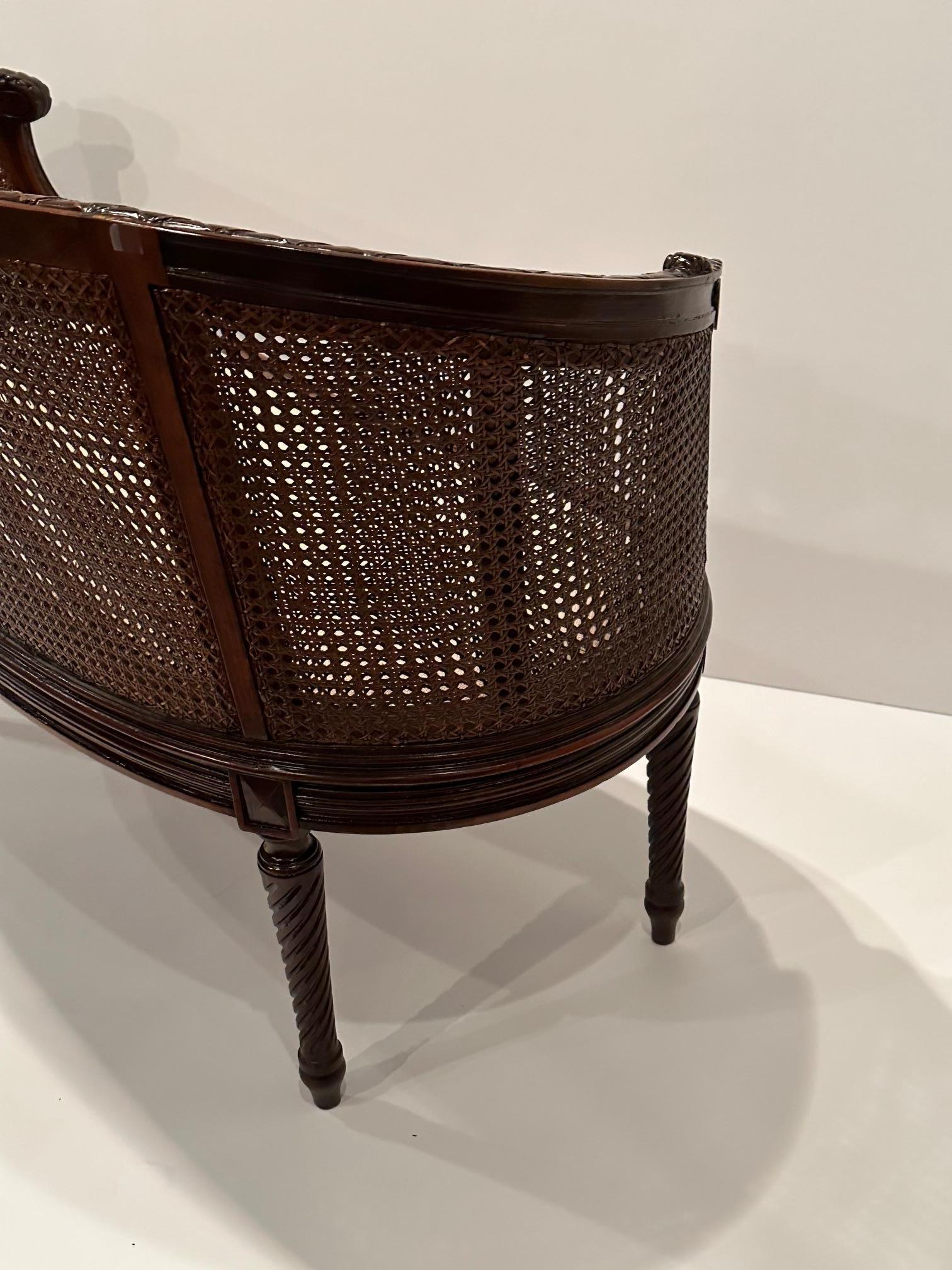 Beautiful French Hand Carved Mahogany & Caned Settee Loveseat 2