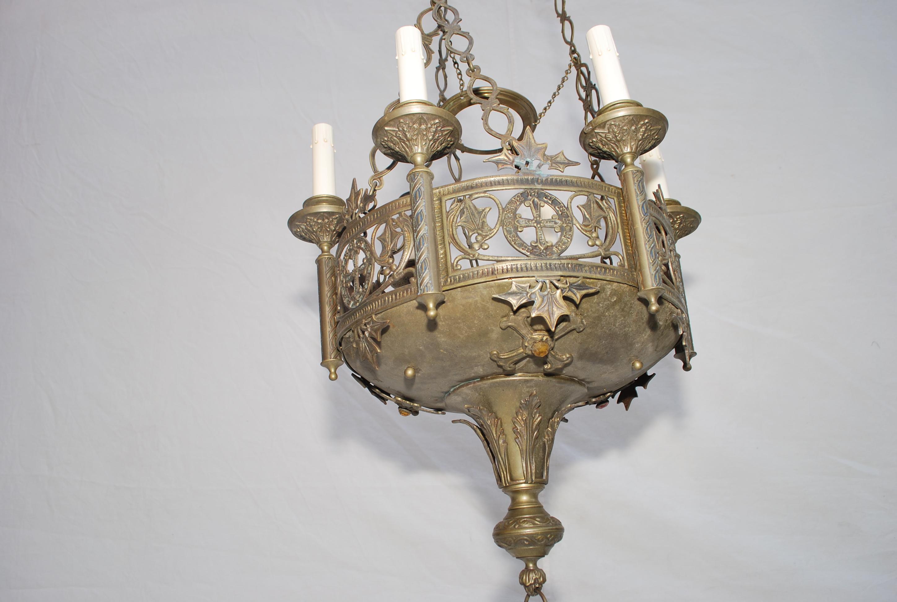 Beautiful French Late 19th Century Gothic/Church Bronze / Brass Light For Sale 2